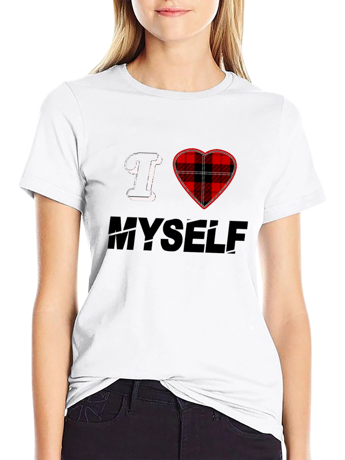 I Love Myself Plaid Heart Graphic Tee