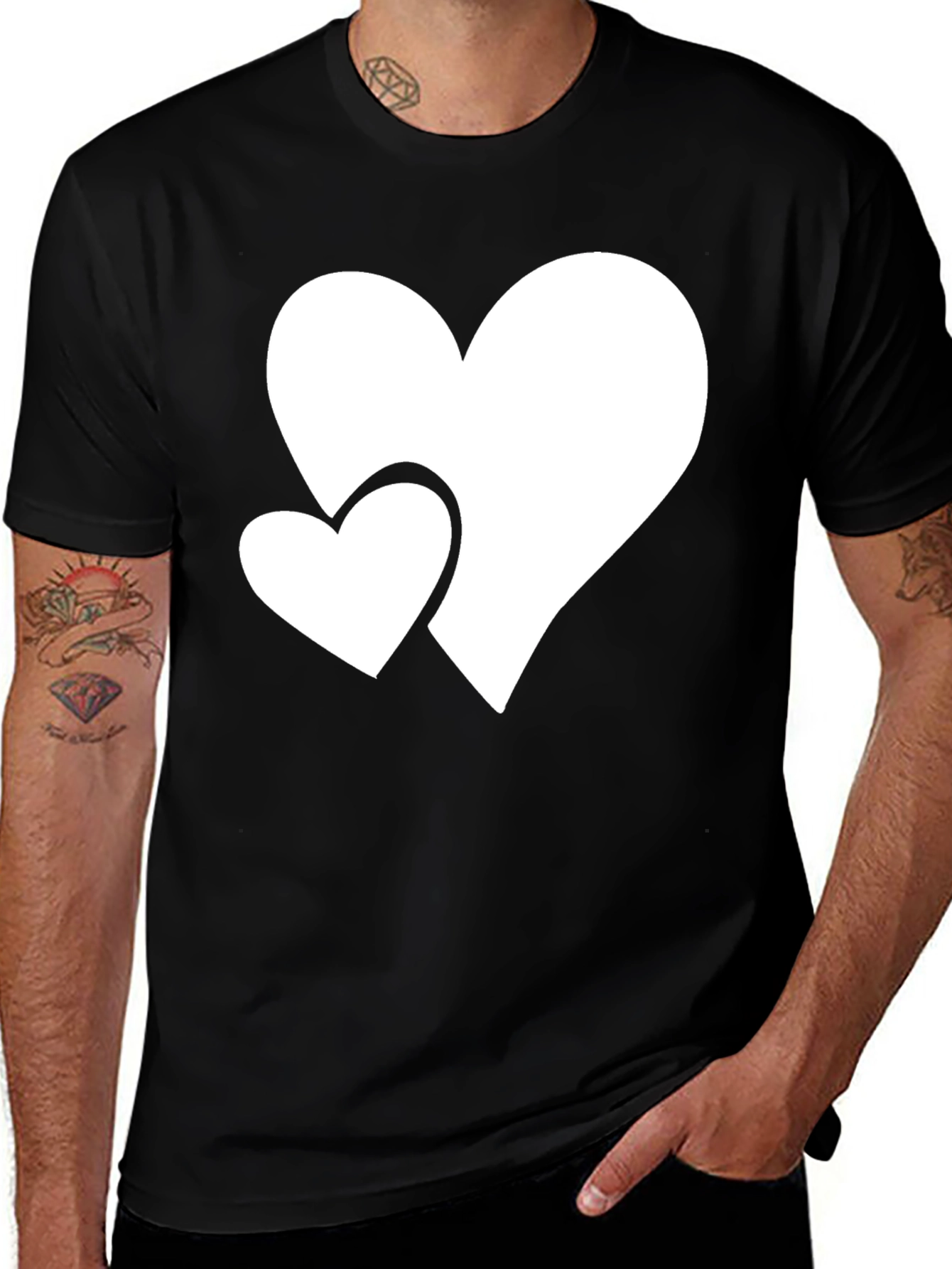 Heart Print Crew Neck Short Sleeve T-Shirt