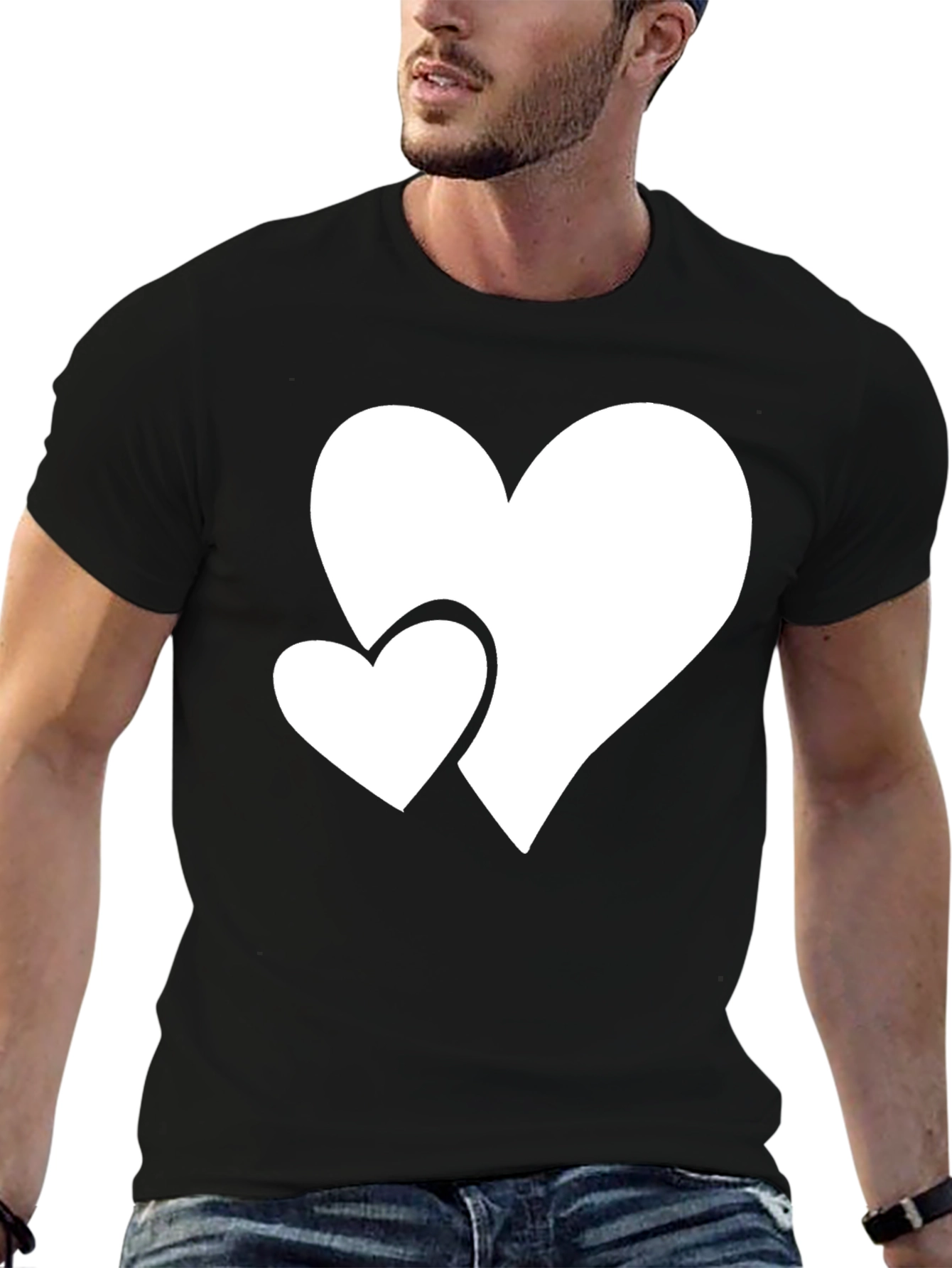 Heart Print Crew Neck Short Sleeve T-Shirt