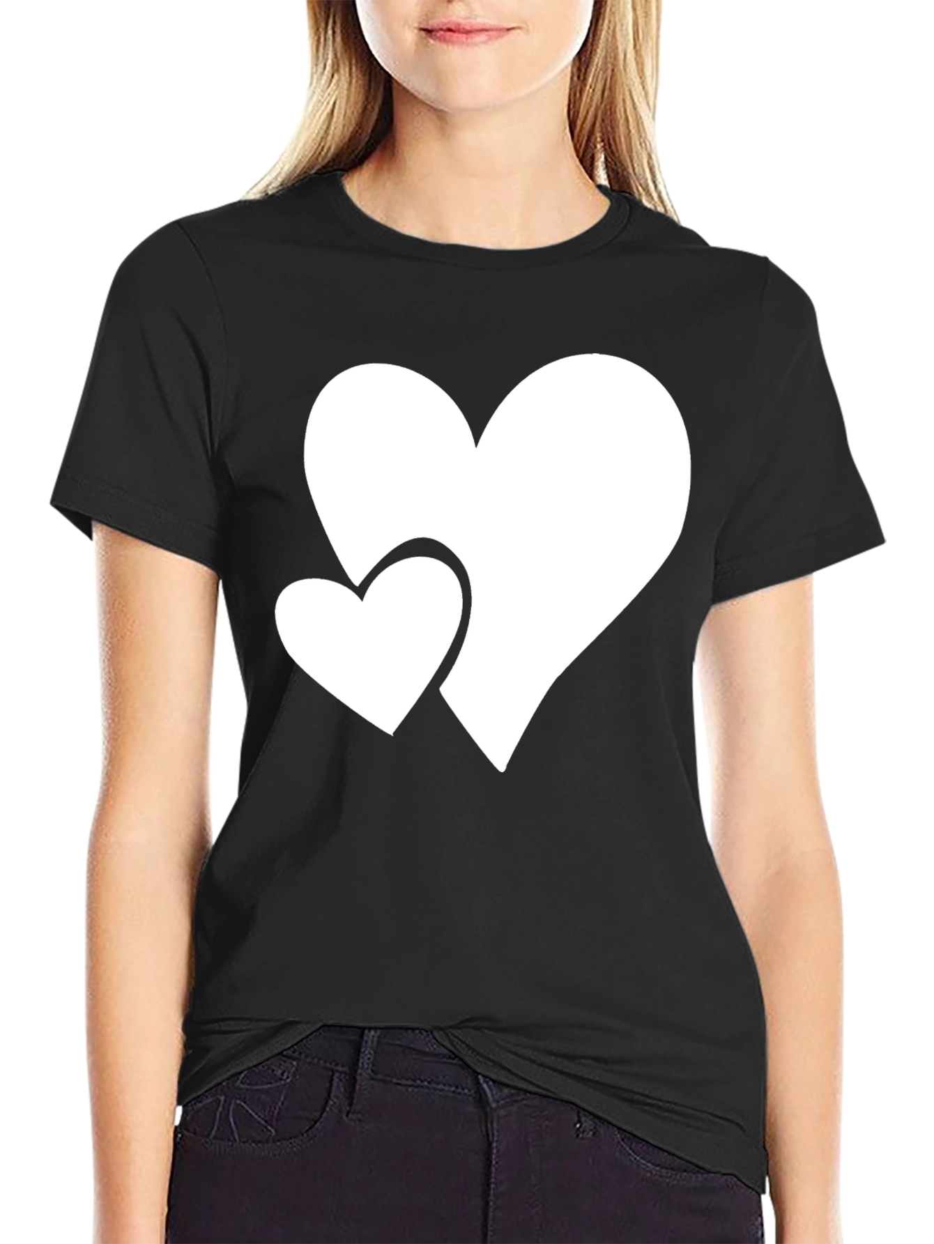 Heart Print Crew Neck Short Sleeve T-Shirt