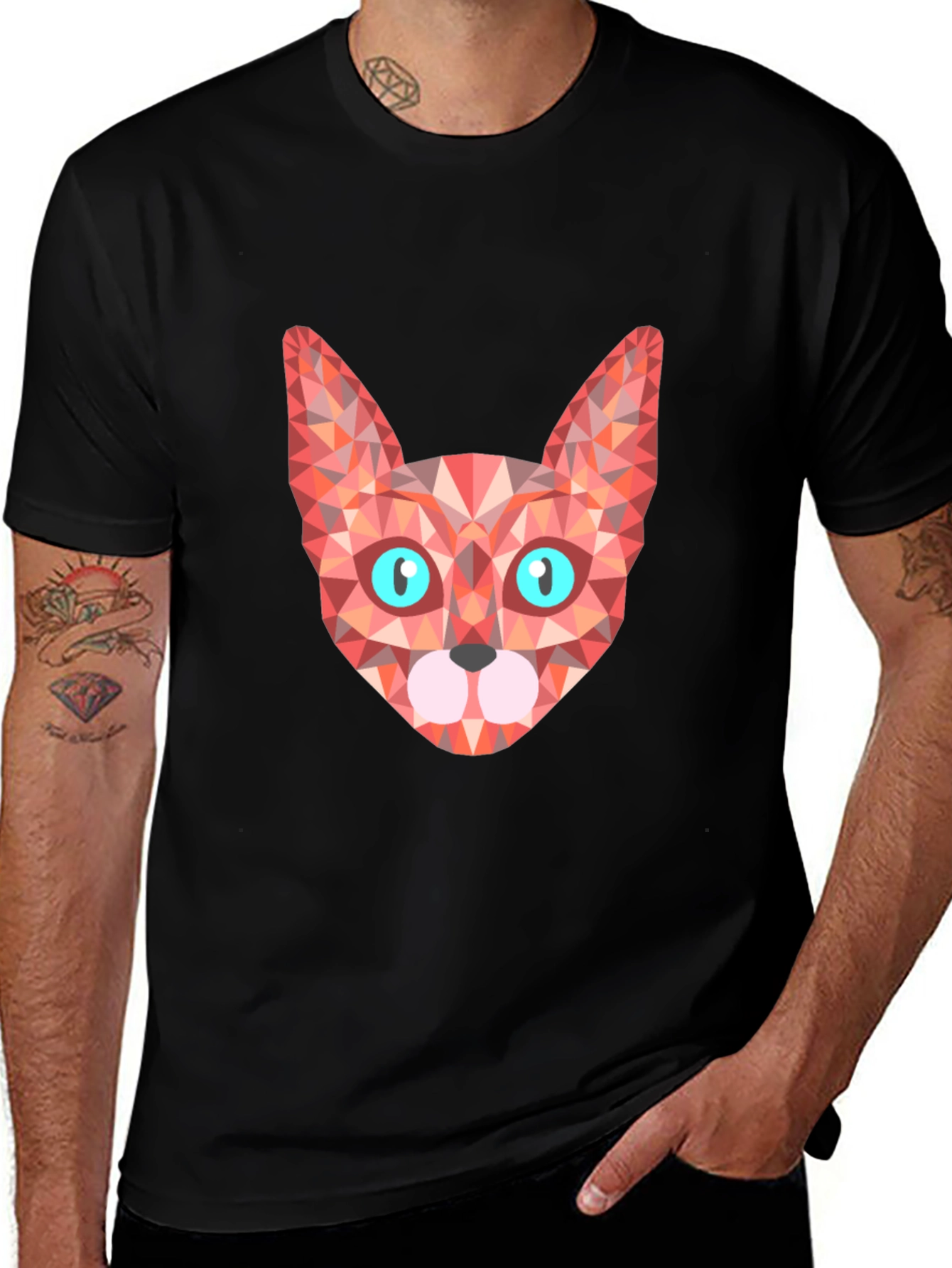 Geometric Cat Tee - Stylish Graphic Print T-Shirt