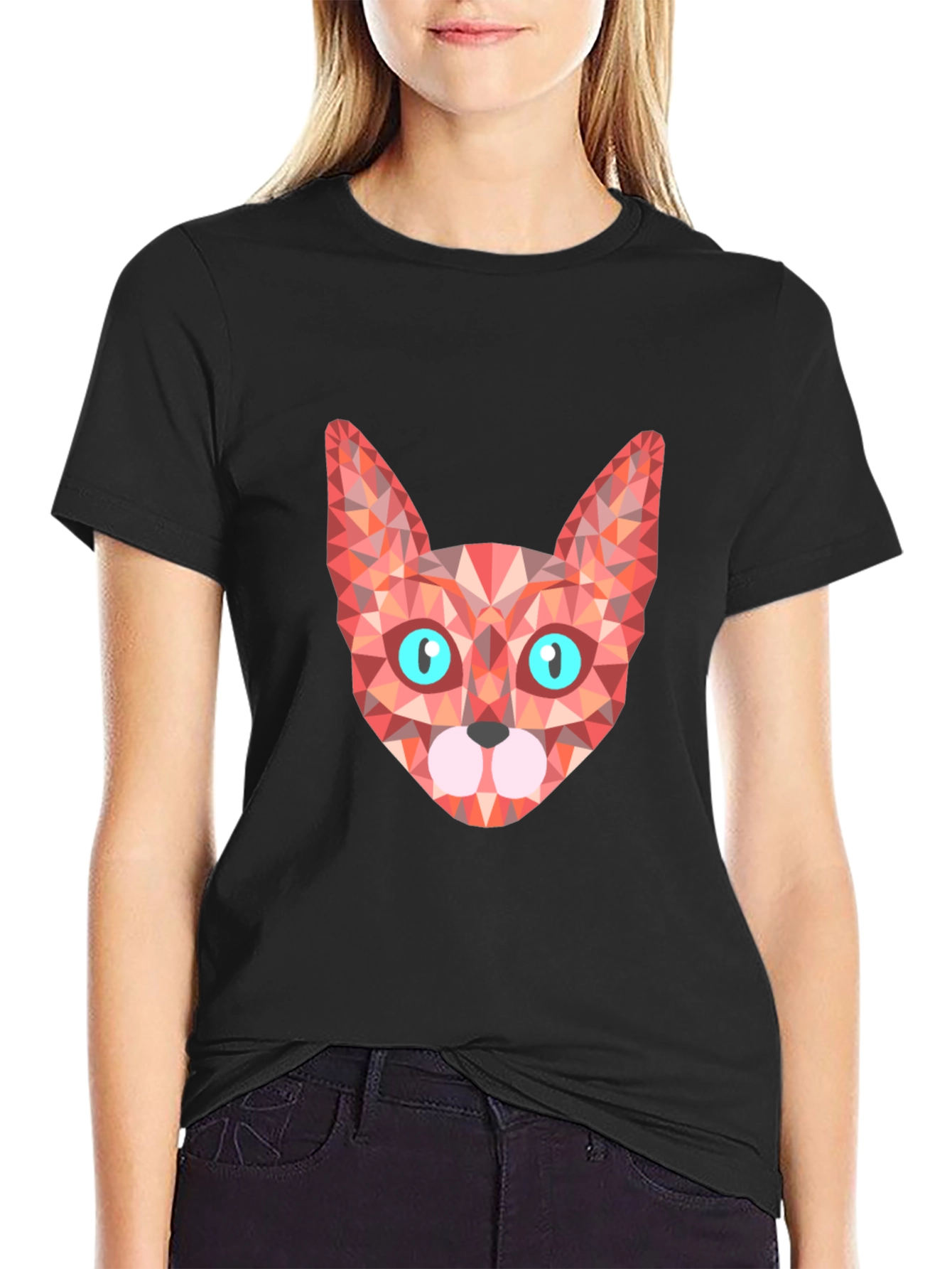 Geometric Cat Tee - Stylish Graphic Print T-Shirt
