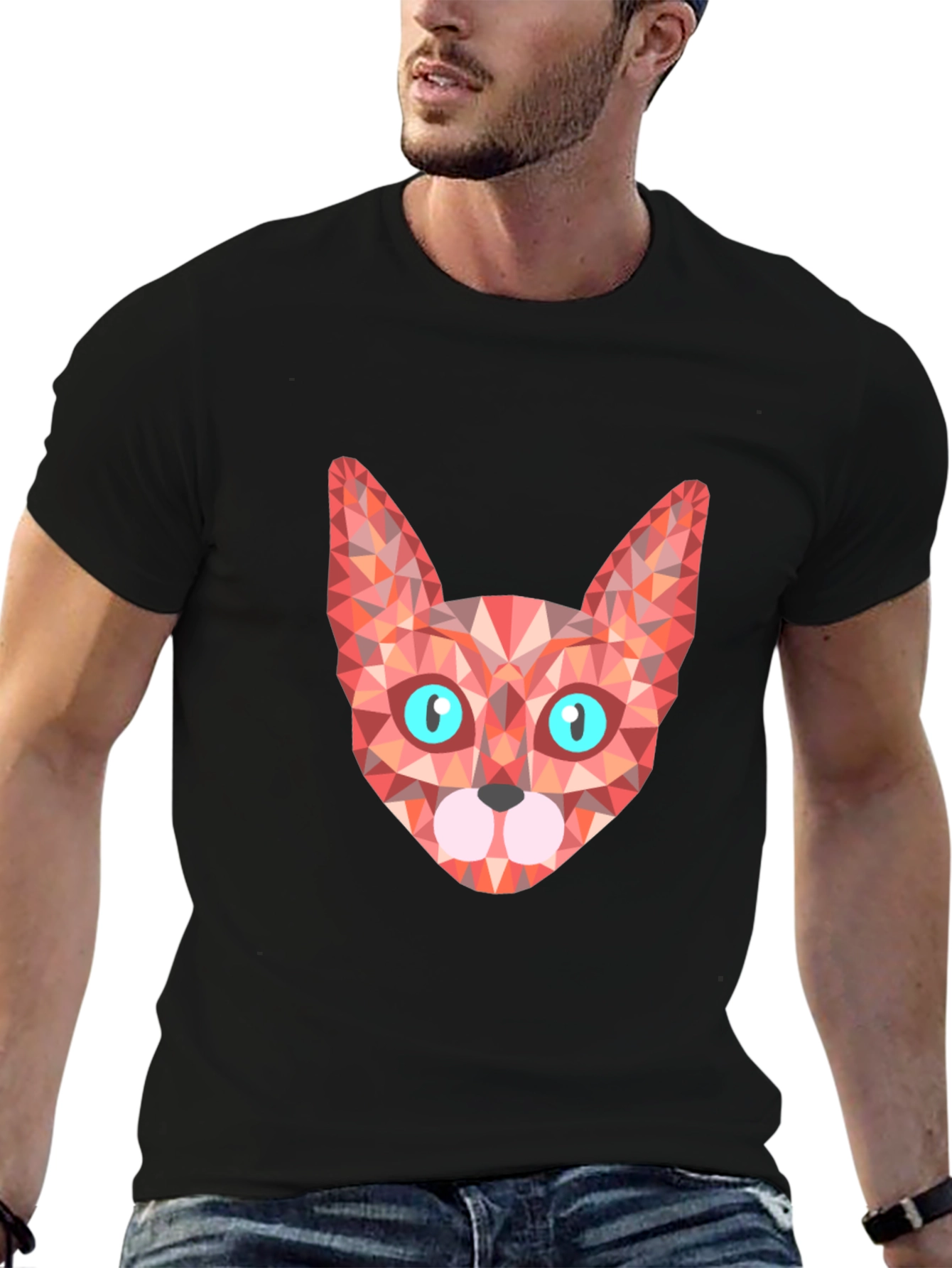 Geometric Cat Tee - Stylish Graphic Print T-Shirt