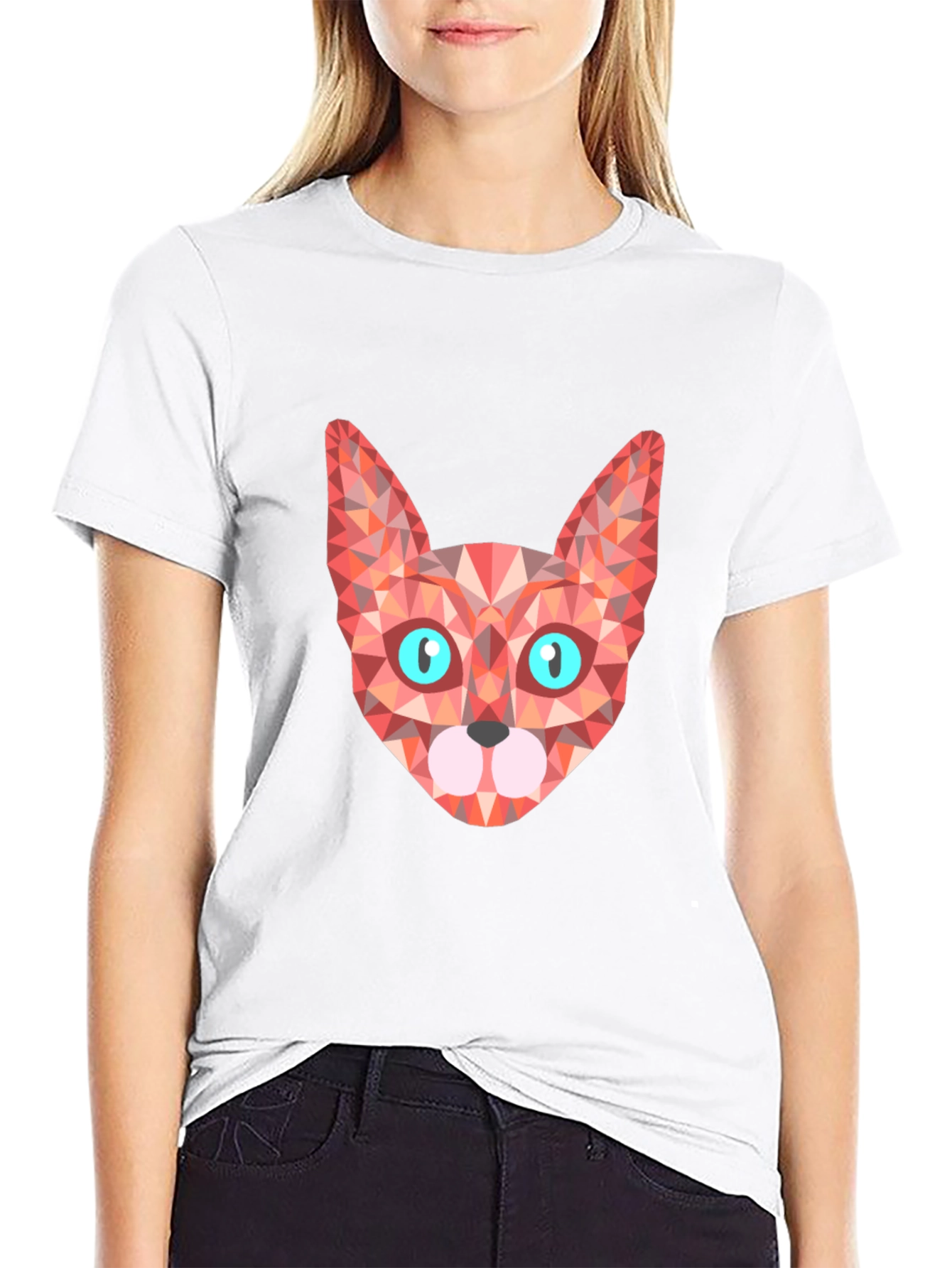 Geometric Cat Tee - Stylish Graphic Print T-Shirt