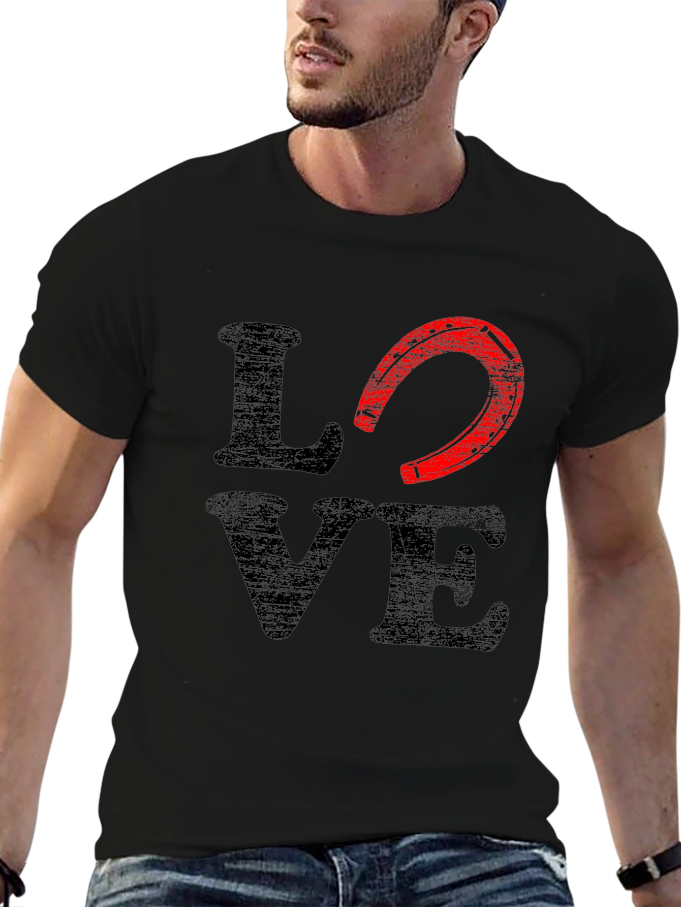 Love Horseshoe Graphic Tee - Black Cotton Blend