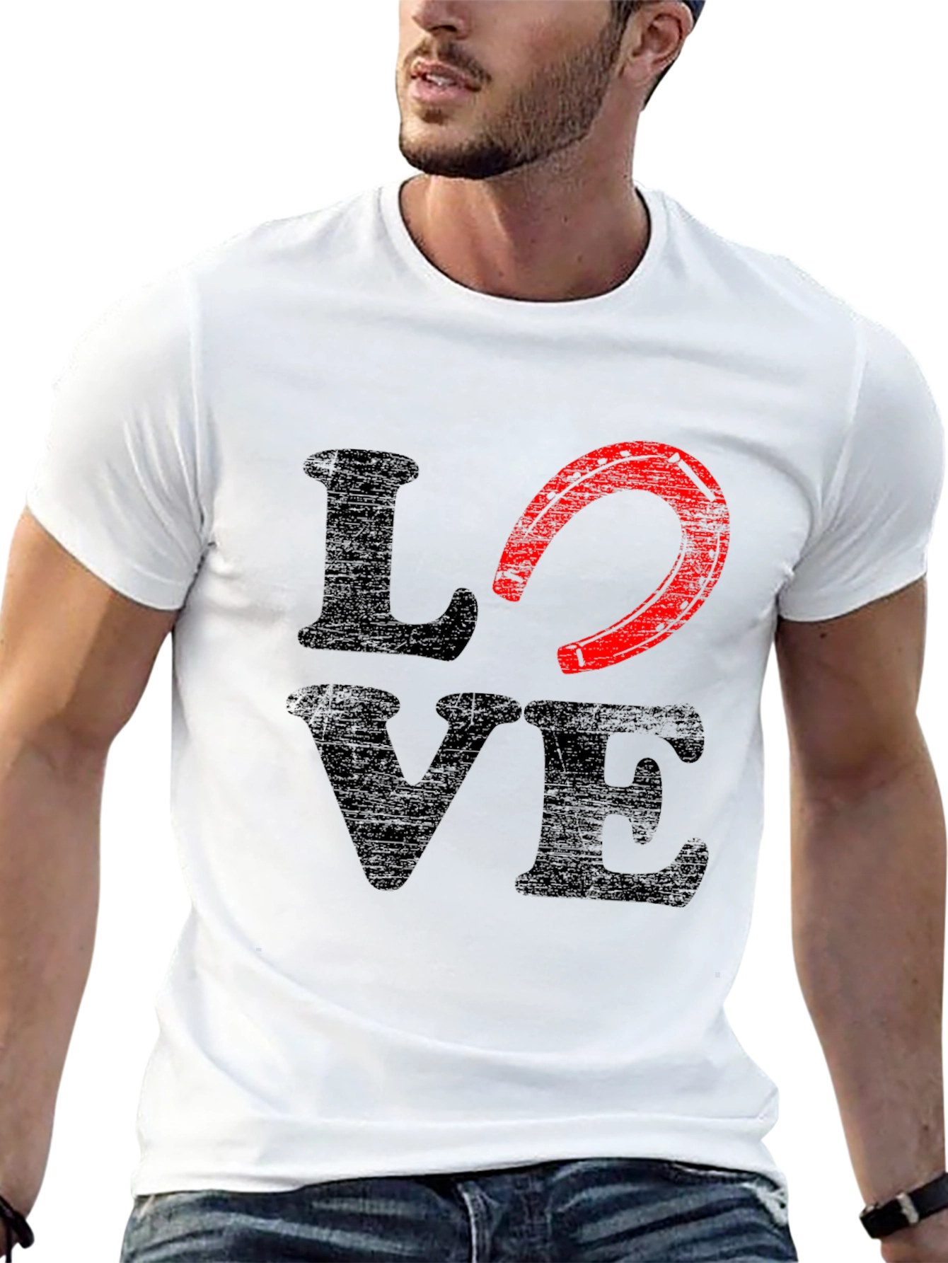 Love Horseshoe Graphic Tee - Black Cotton Blend