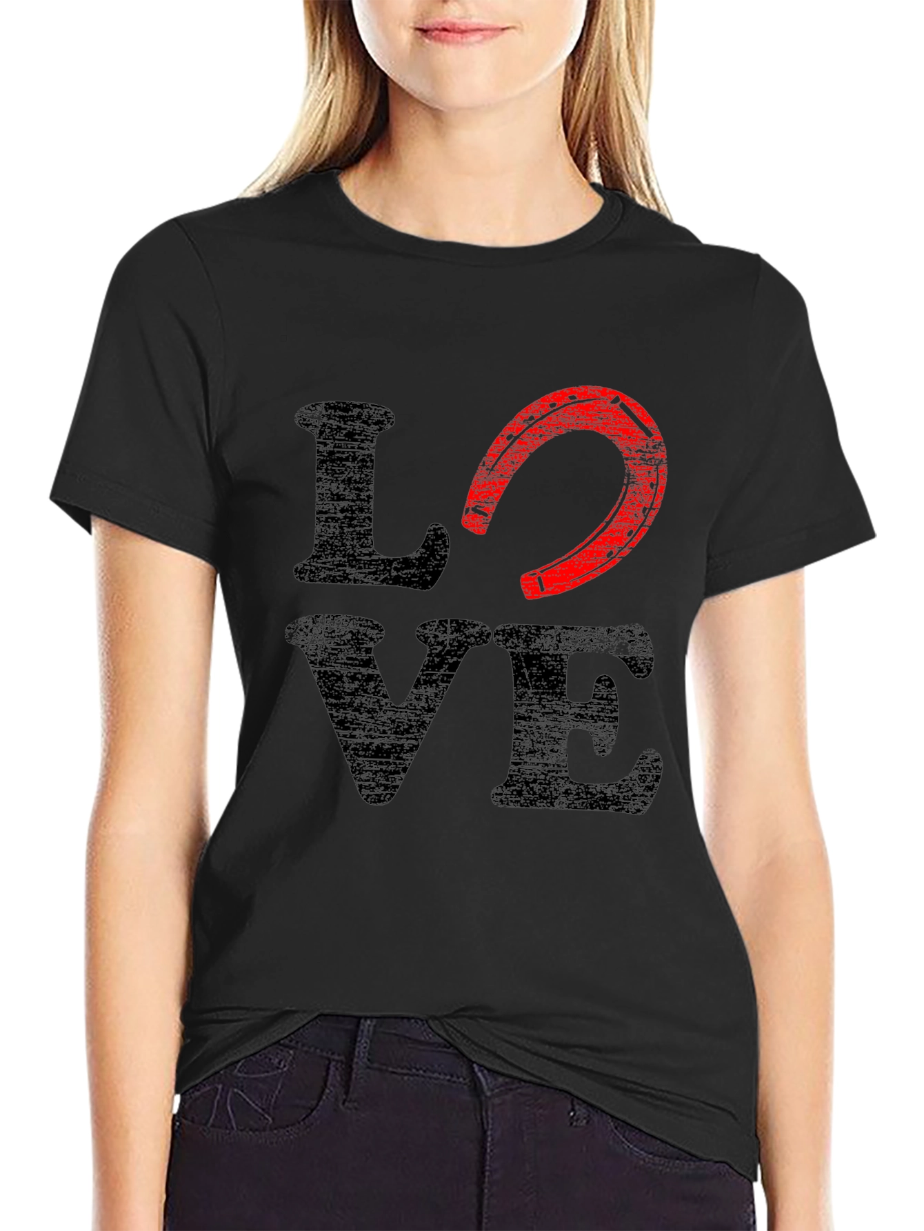 Love Horseshoe Graphic Tee - Black Cotton Blend