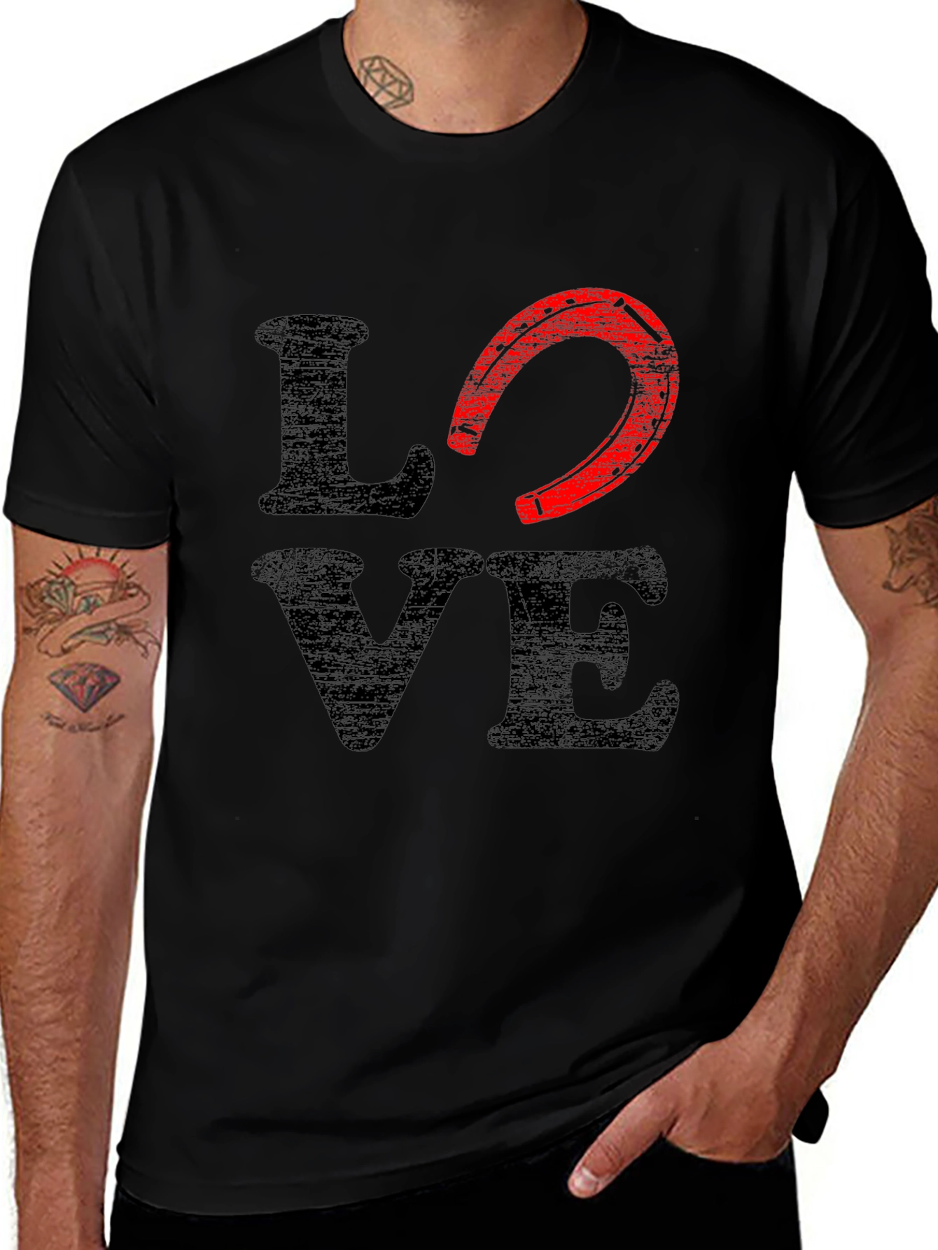 Love Horseshoe Graphic Tee - Black Cotton Blend