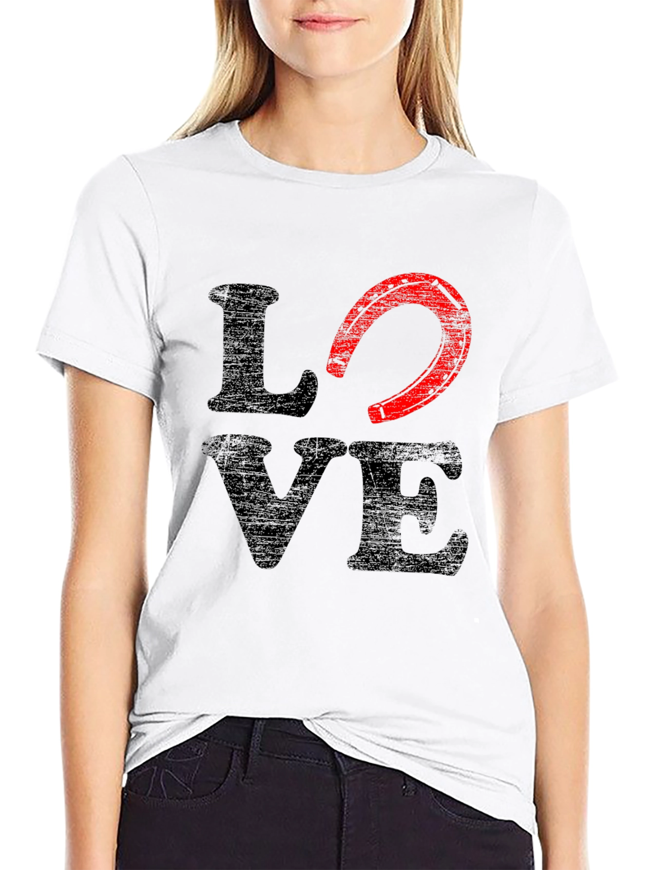 Love Horseshoe Graphic Tee - Black Cotton Blend