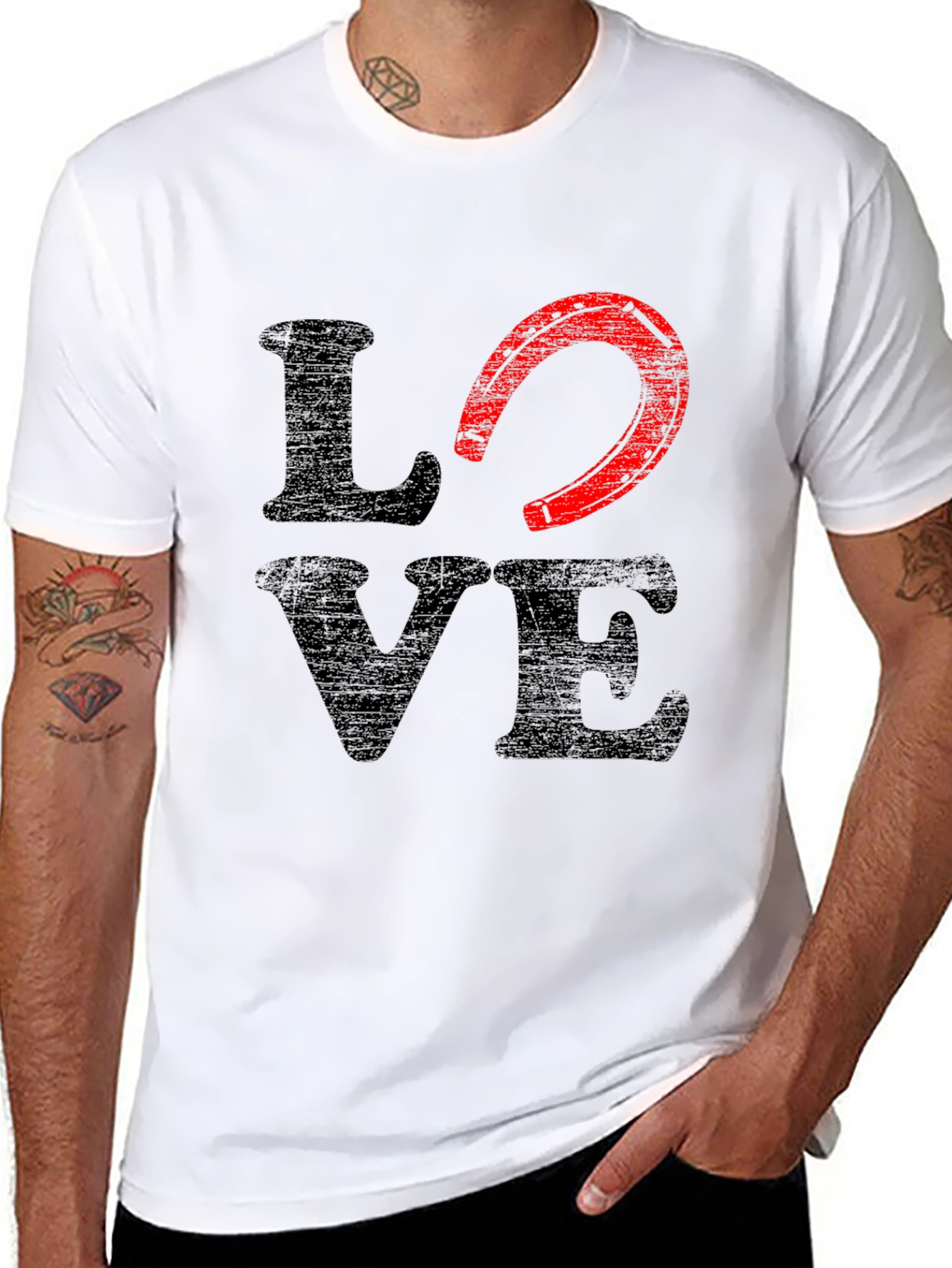 Love Horseshoe Graphic Tee - Black Cotton Blend