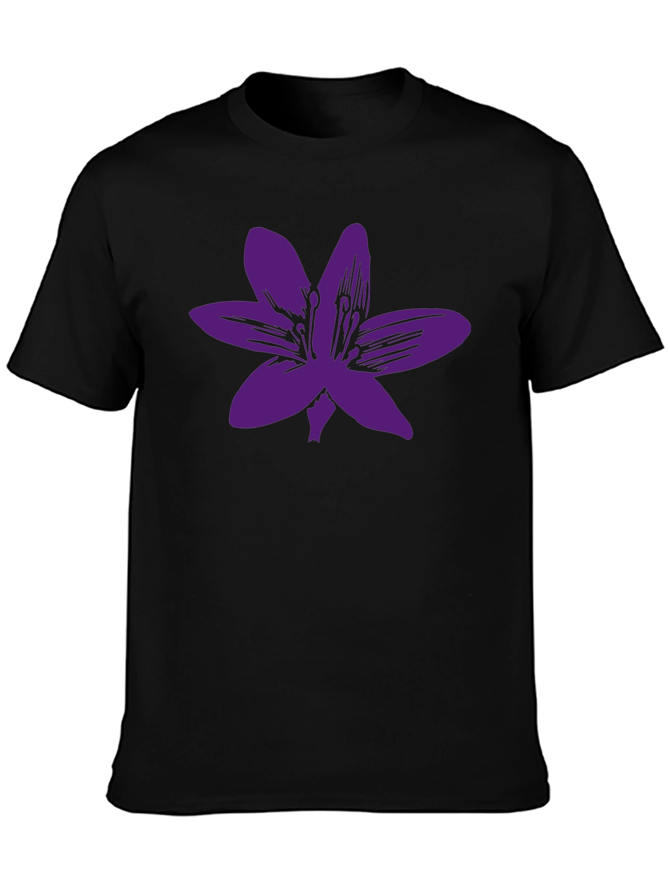 Black T-Shirt with Purple Flower Graphic