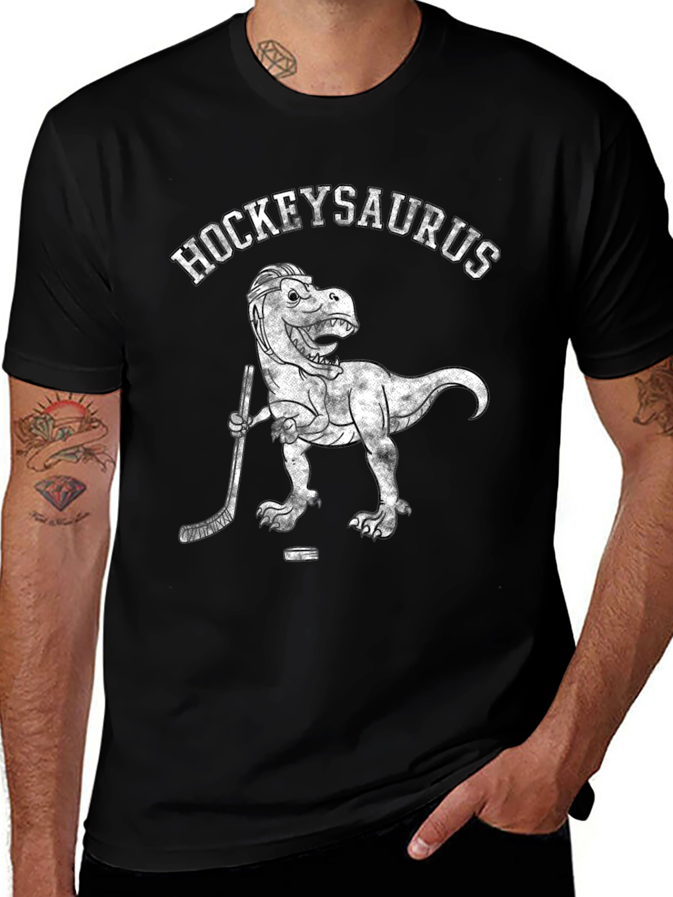 Hockeysaurus T-Rex Hockey Player Black T-Shirt