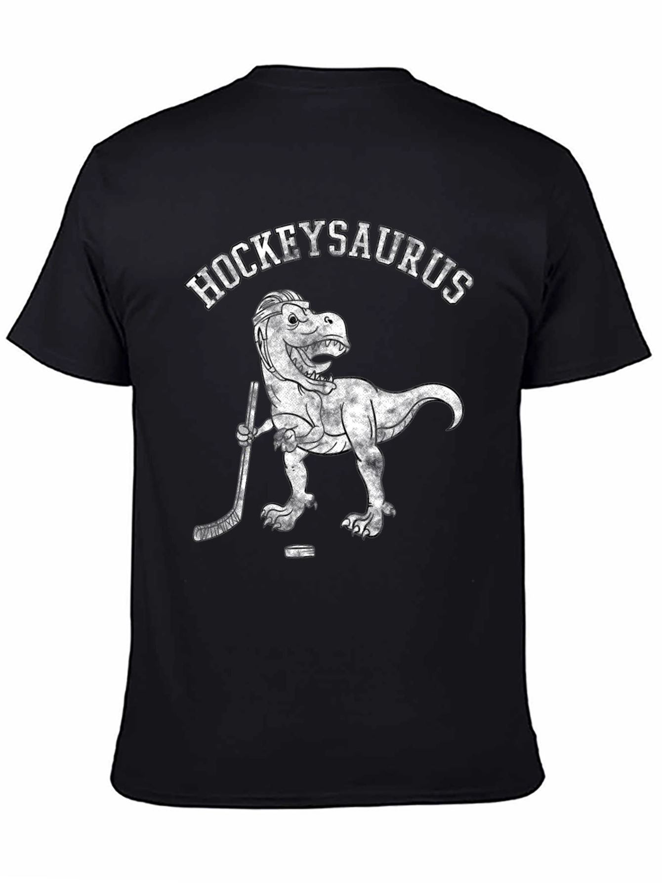 Hockeysaurus T-Rex Hockey Player Black T-Shirt