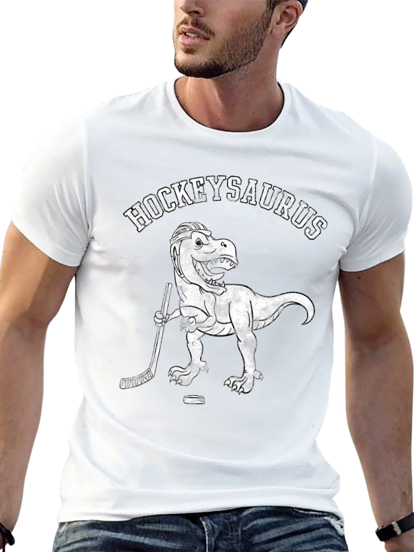 Hockeysaurus T-Rex Hockey Player Black T-Shirt