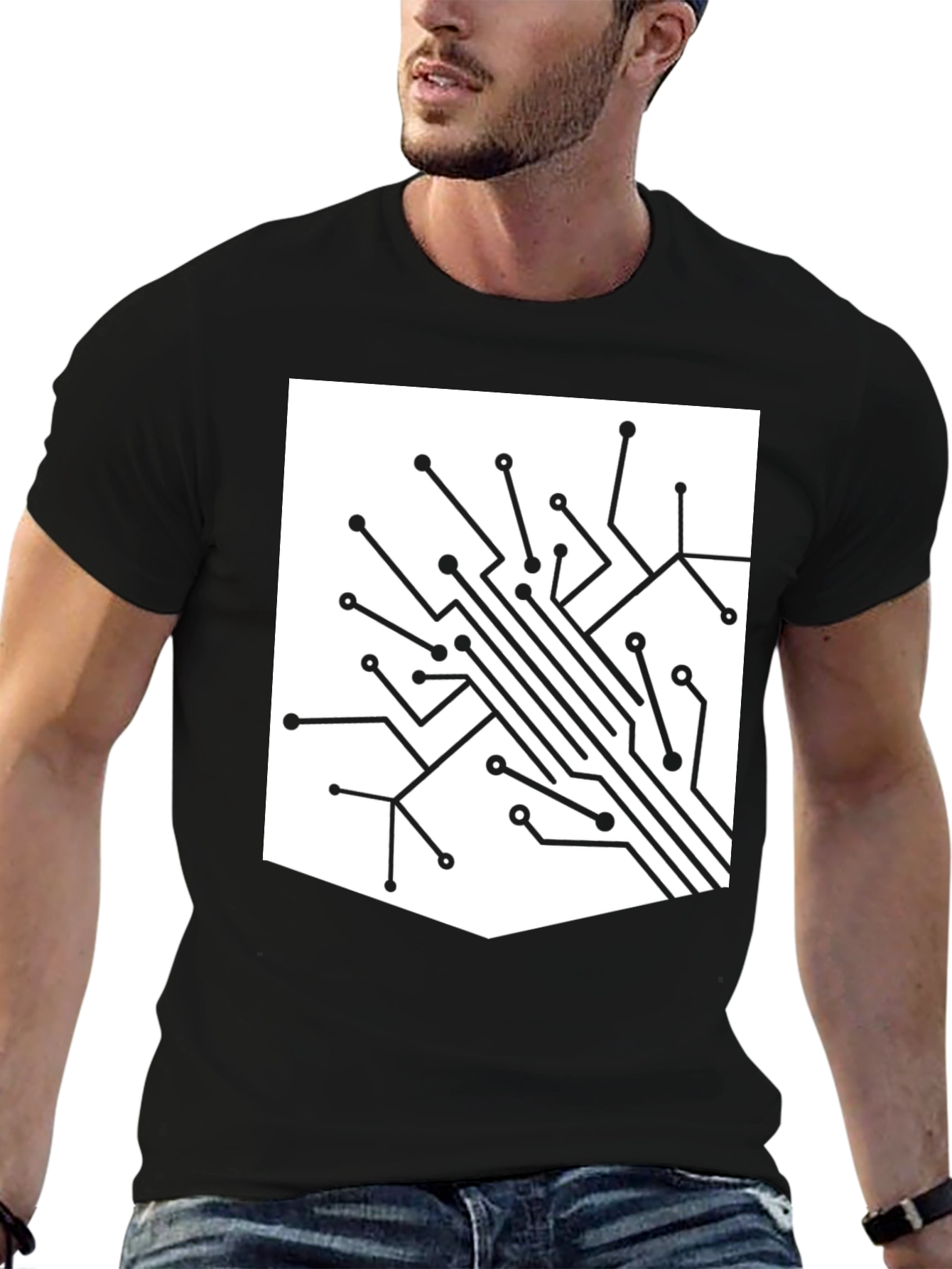 Tech Circuit Board Graphic Tee - Black Casual T-Shirt