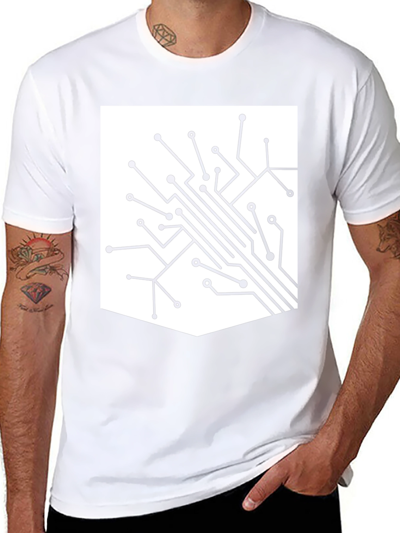 Tech Circuit Board Graphic Tee - Black Casual T-Shirt