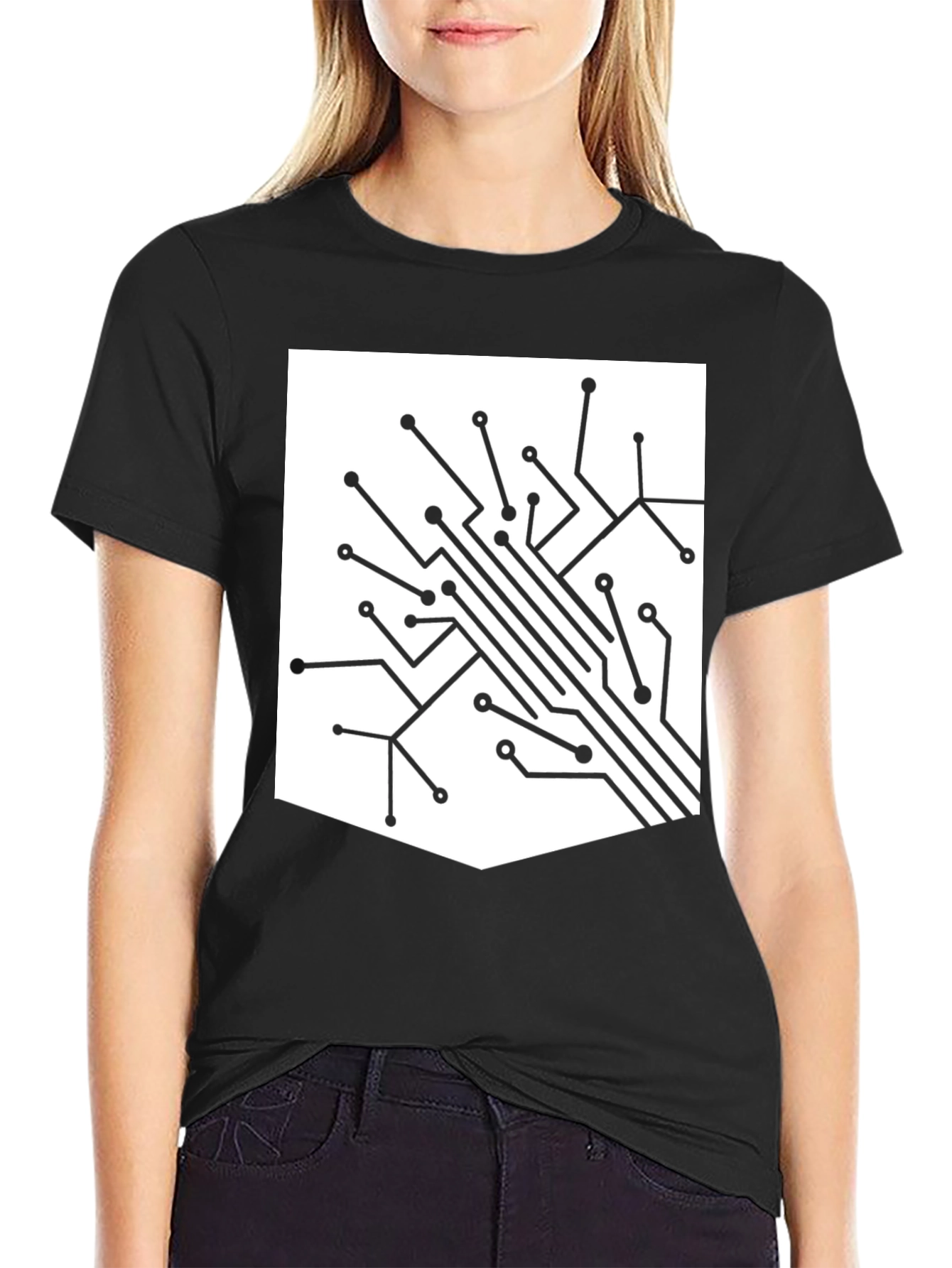 Tech Circuit Board Graphic Tee - Black Casual T-Shirt