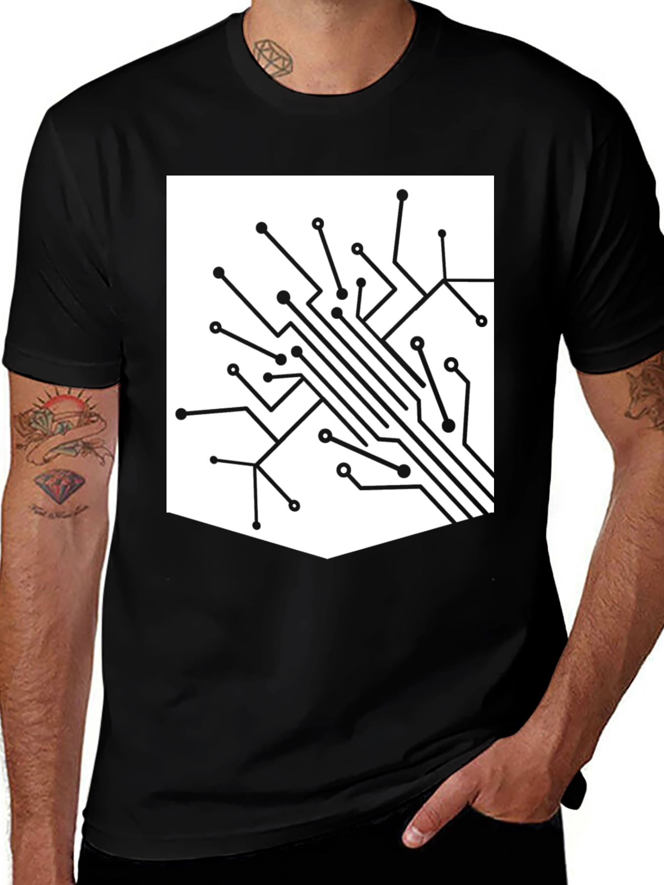 Tech Circuit Board Graphic Tee - Black Casual T-Shirt