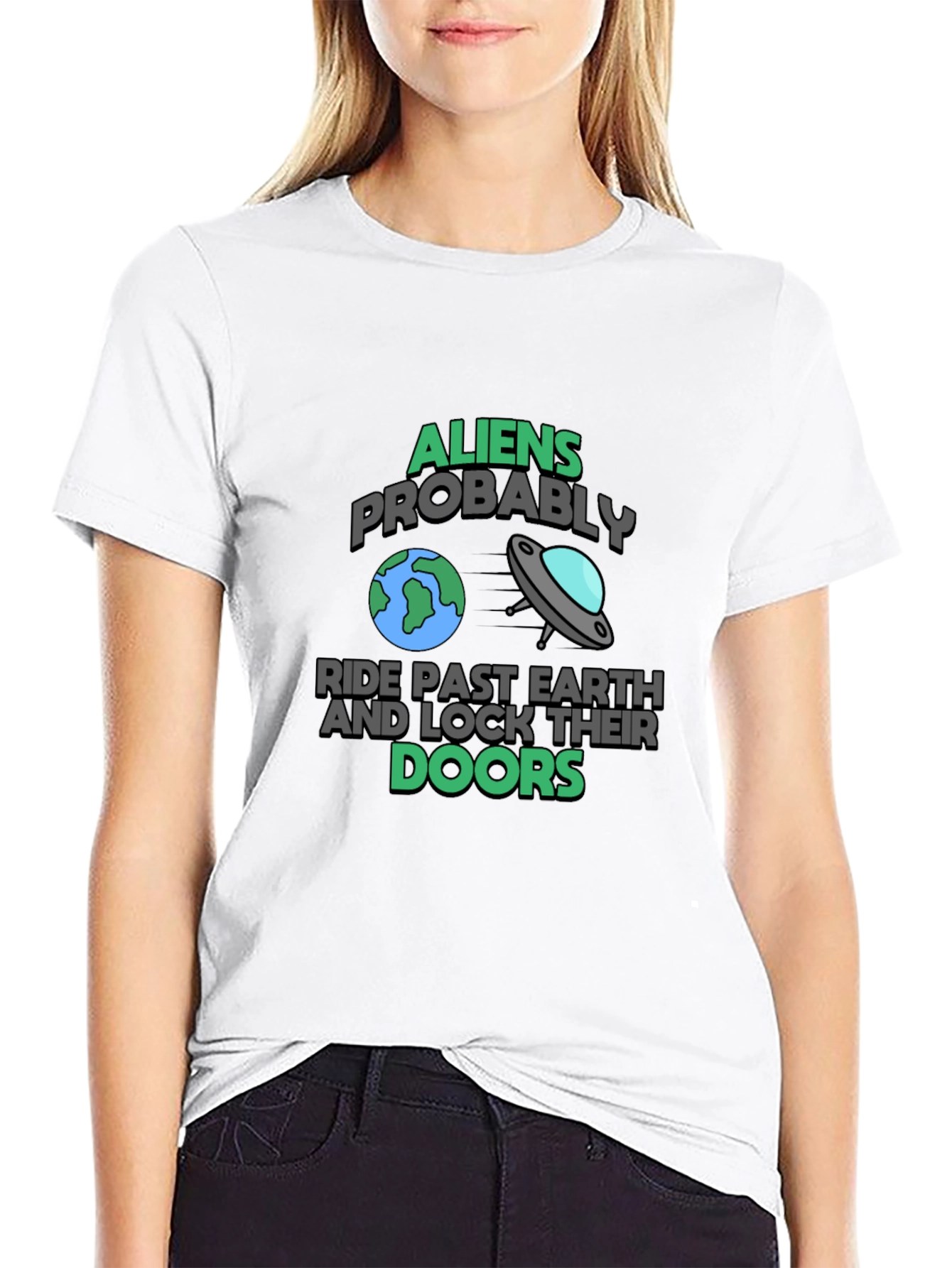 Aliens Probably Ride Past Earth Black Graphic T-Shirt