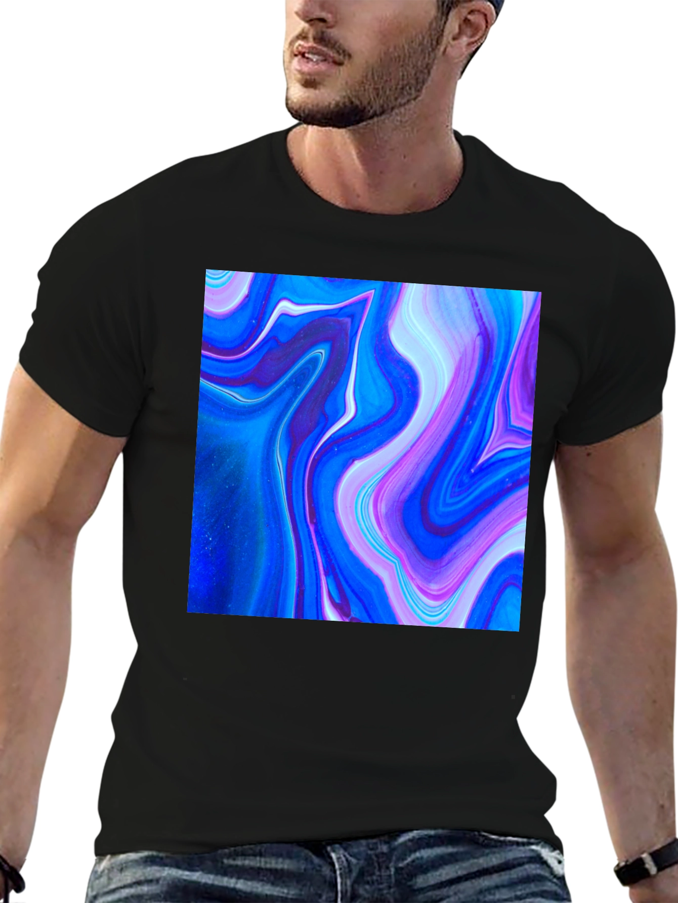 Abstract Swirl Graphic Black T-Shirt
