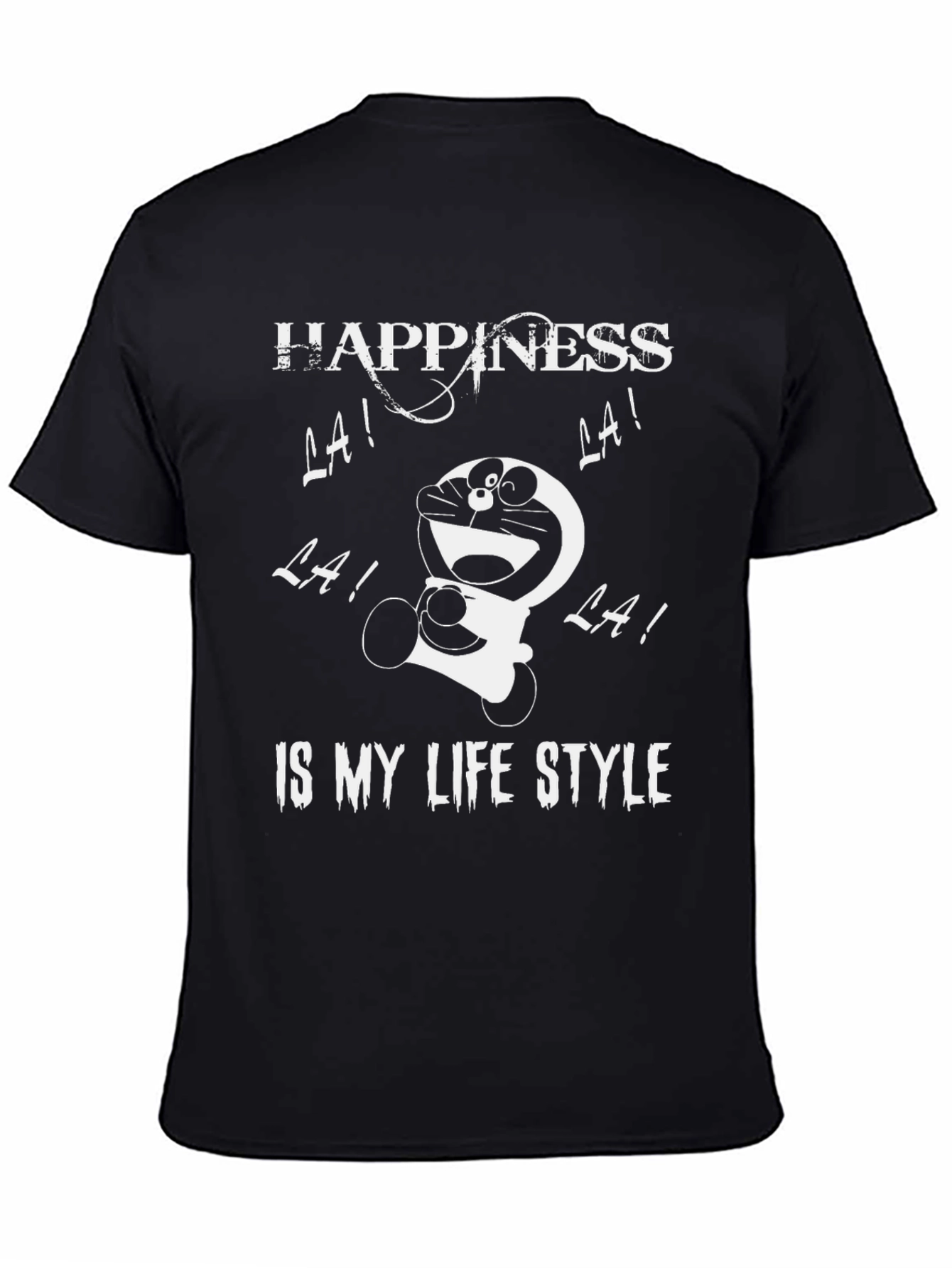 Happiness Doraemon Black Graphic Tee
