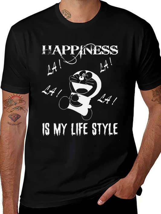 Happiness Doraemon Black Graphic Tee