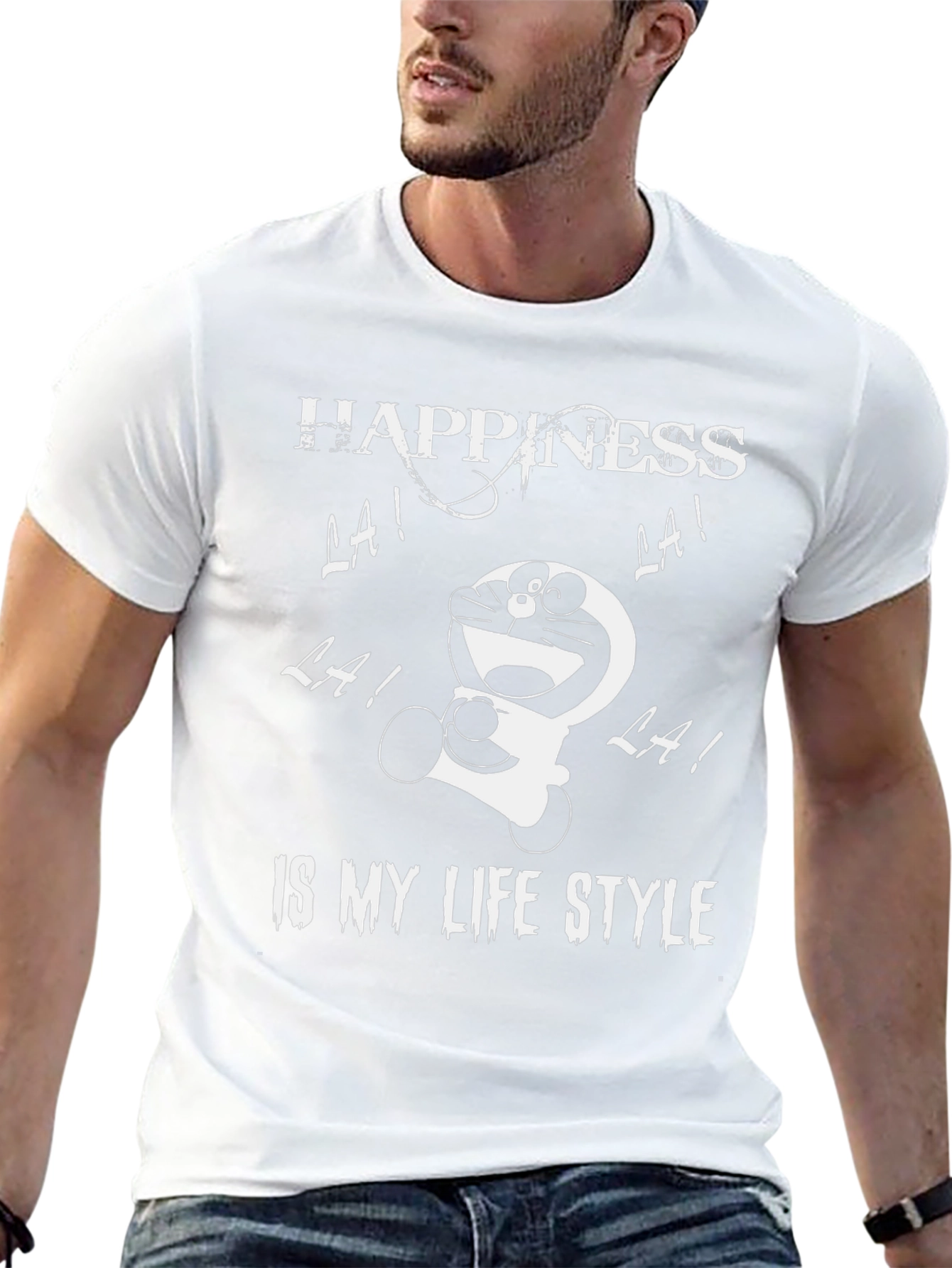Happiness Doraemon Black Graphic Tee