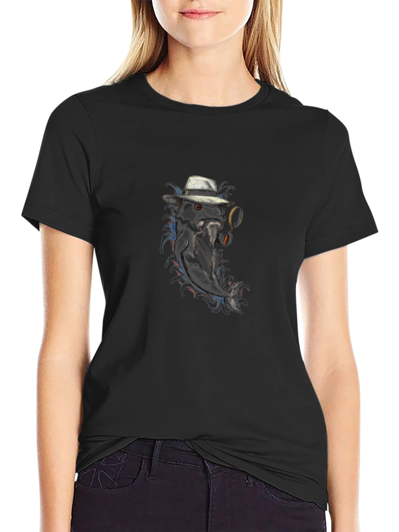 Detective Fish Graphic T-Shirt - Black