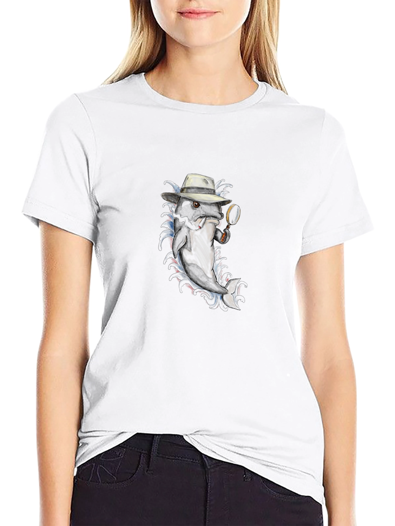 Detective Fish Graphic T-Shirt - Black