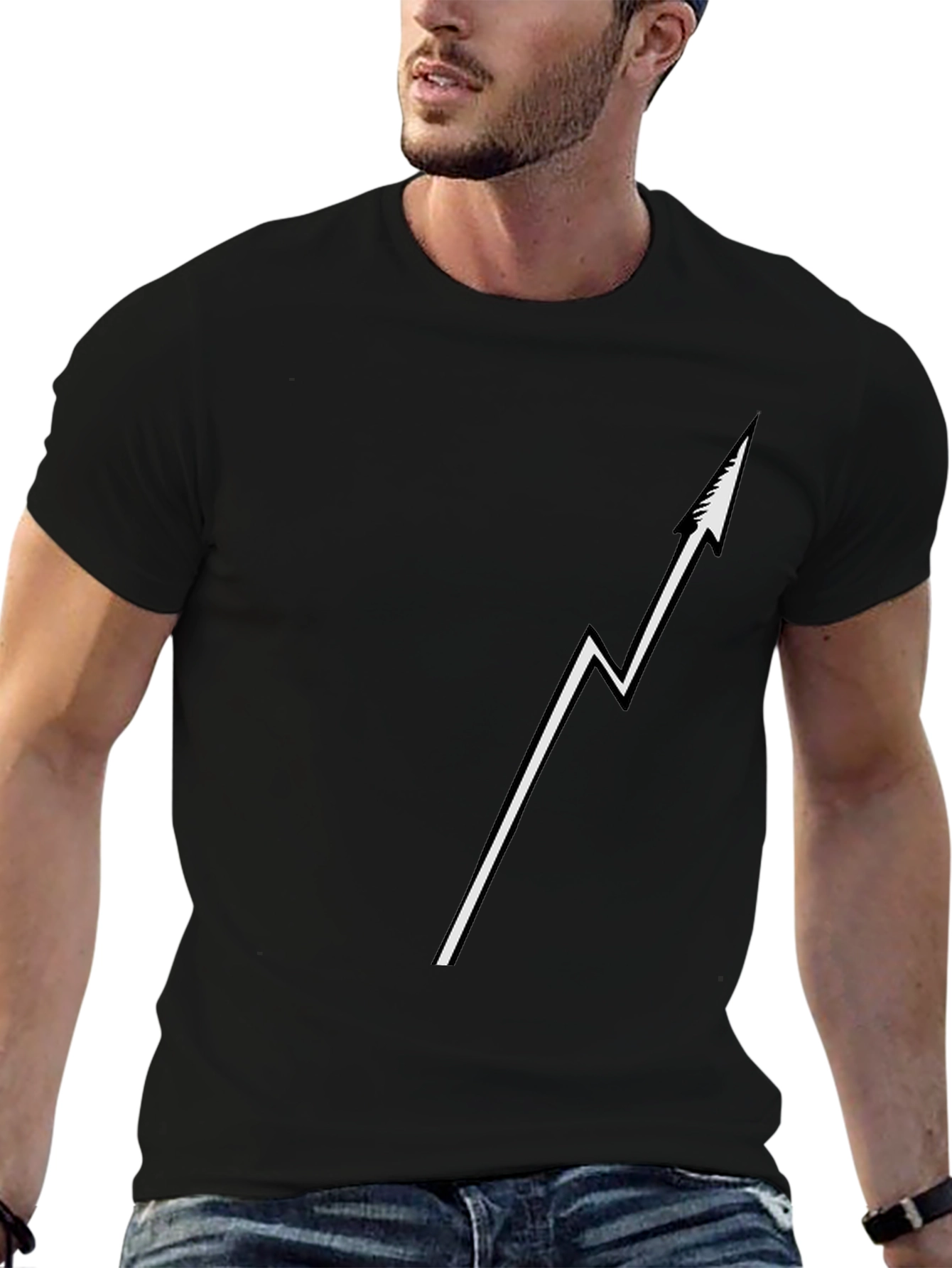 Modern Lightning Bolt Arrow Graphic Black T-Shirt