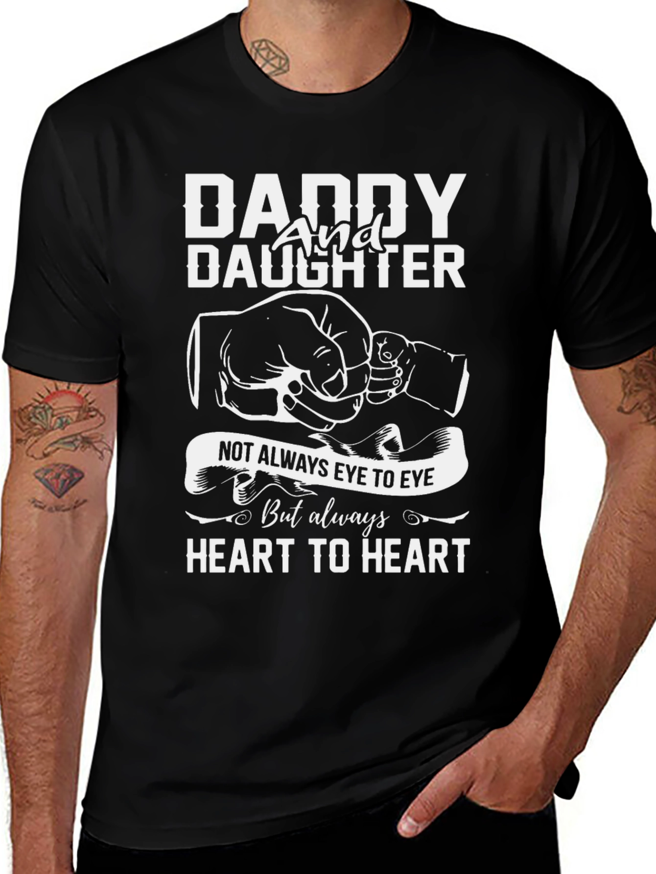 Daddy and Daughter Heart to Heart Black T-Shirt