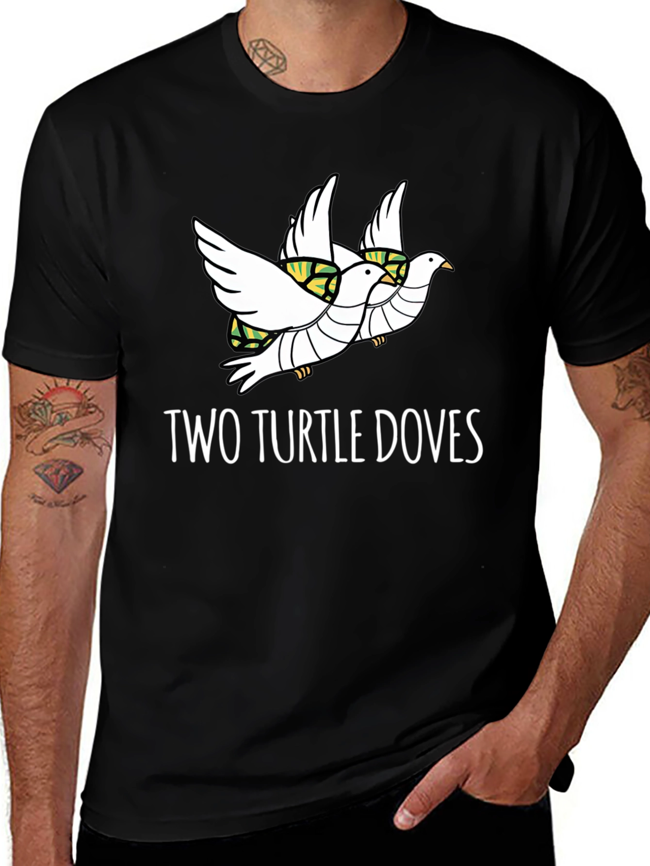 Two Turtle Doves Graphic T-Shirt - Unique Holiday Apparel