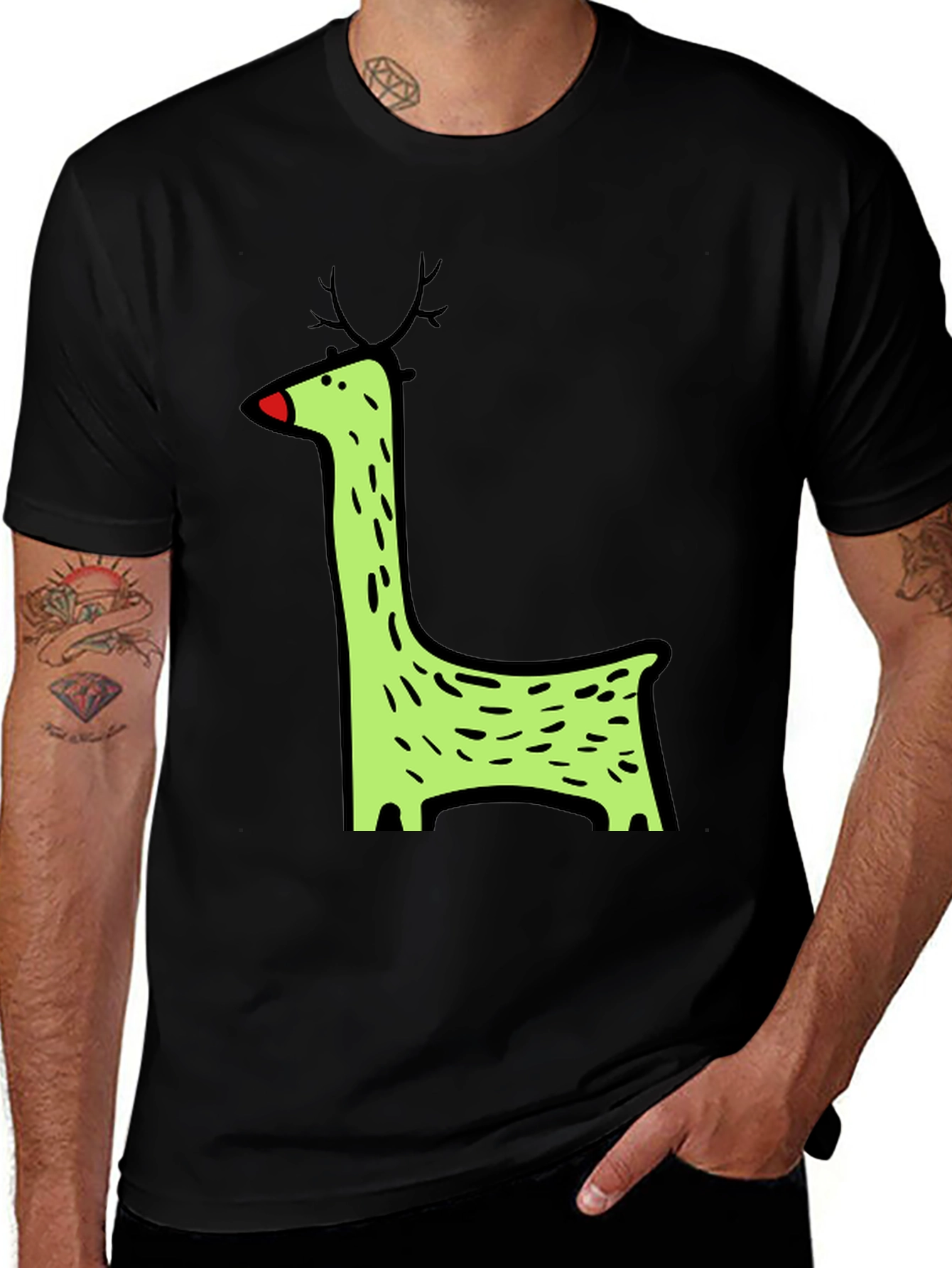Funky Reindeer Graphic Tee - Black Cotton T-Shirt