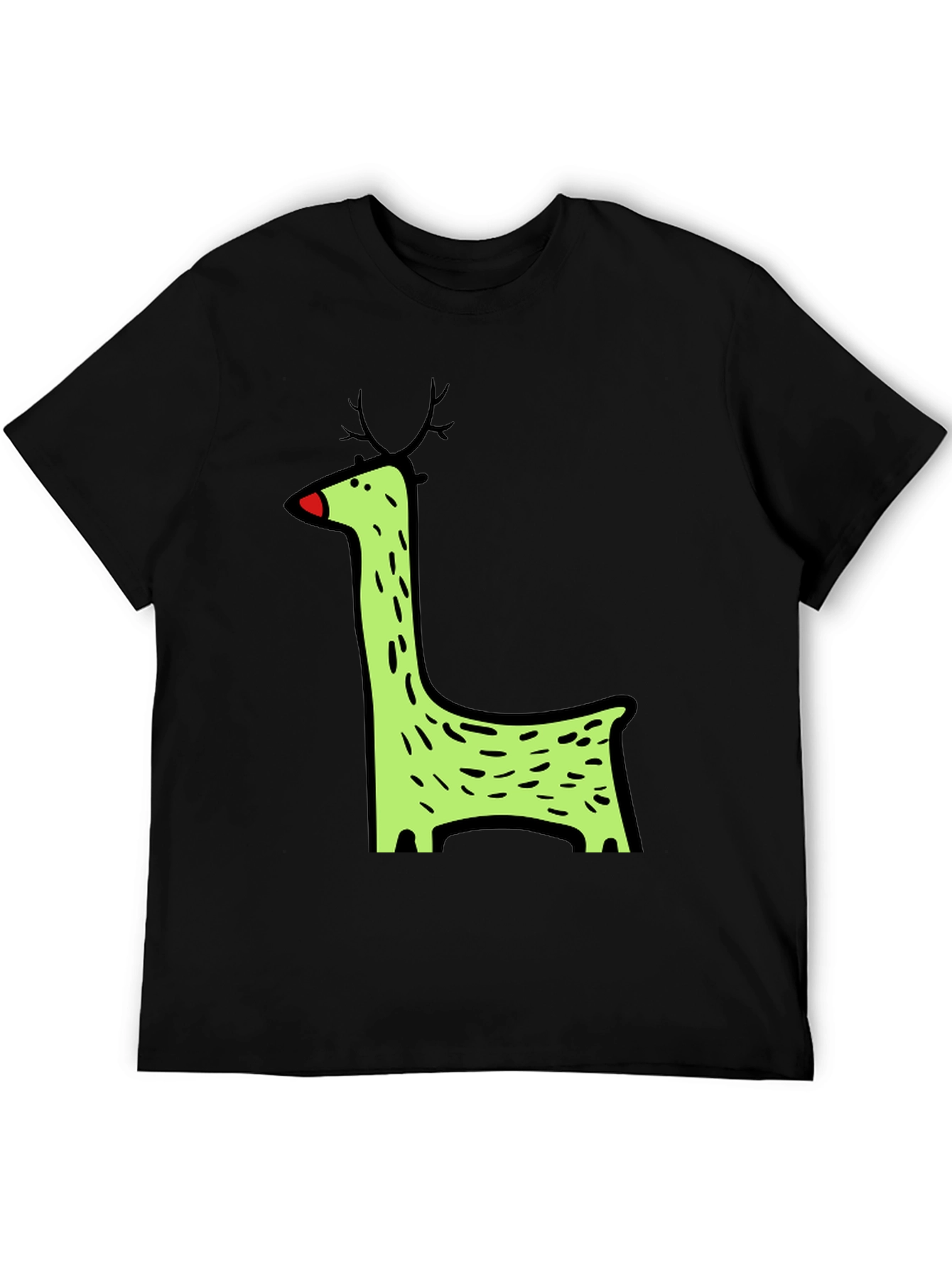 Funky Reindeer Graphic Tee - Black Cotton T-Shirt