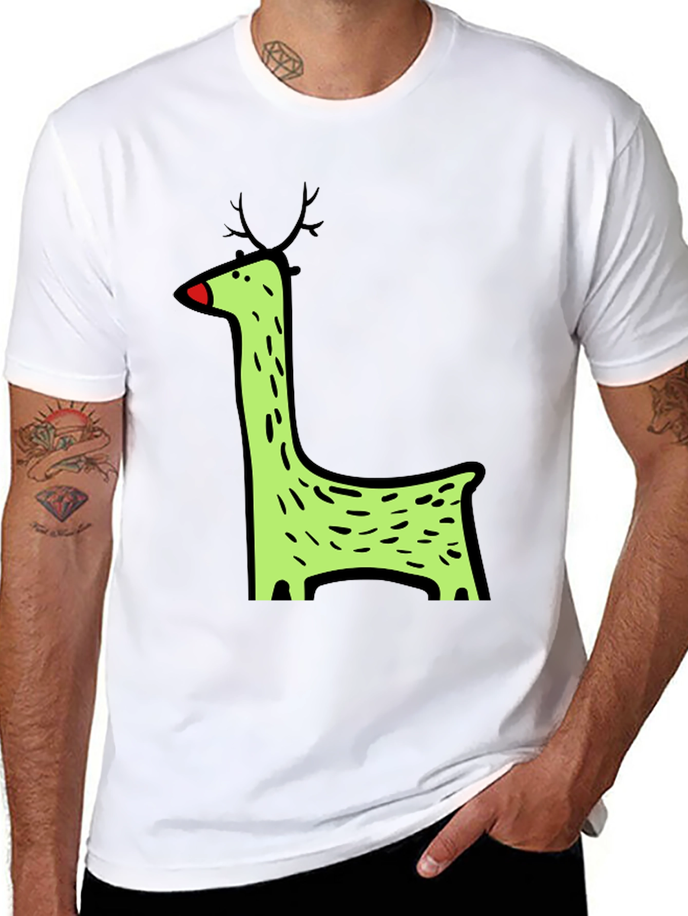 Funky Reindeer Graphic Tee - Black Cotton T-Shirt