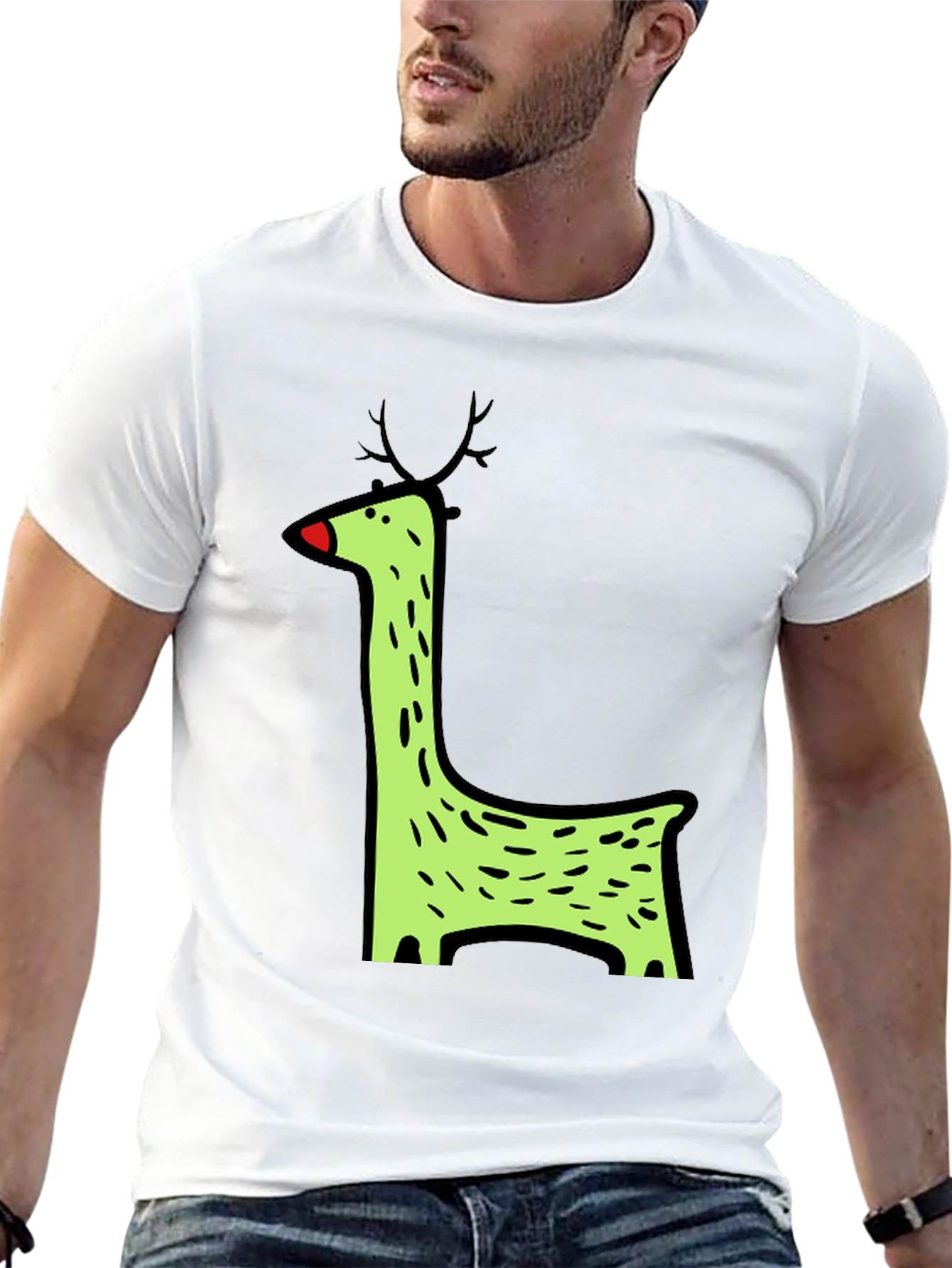 Funky Reindeer Graphic Tee - Black Cotton T-Shirt