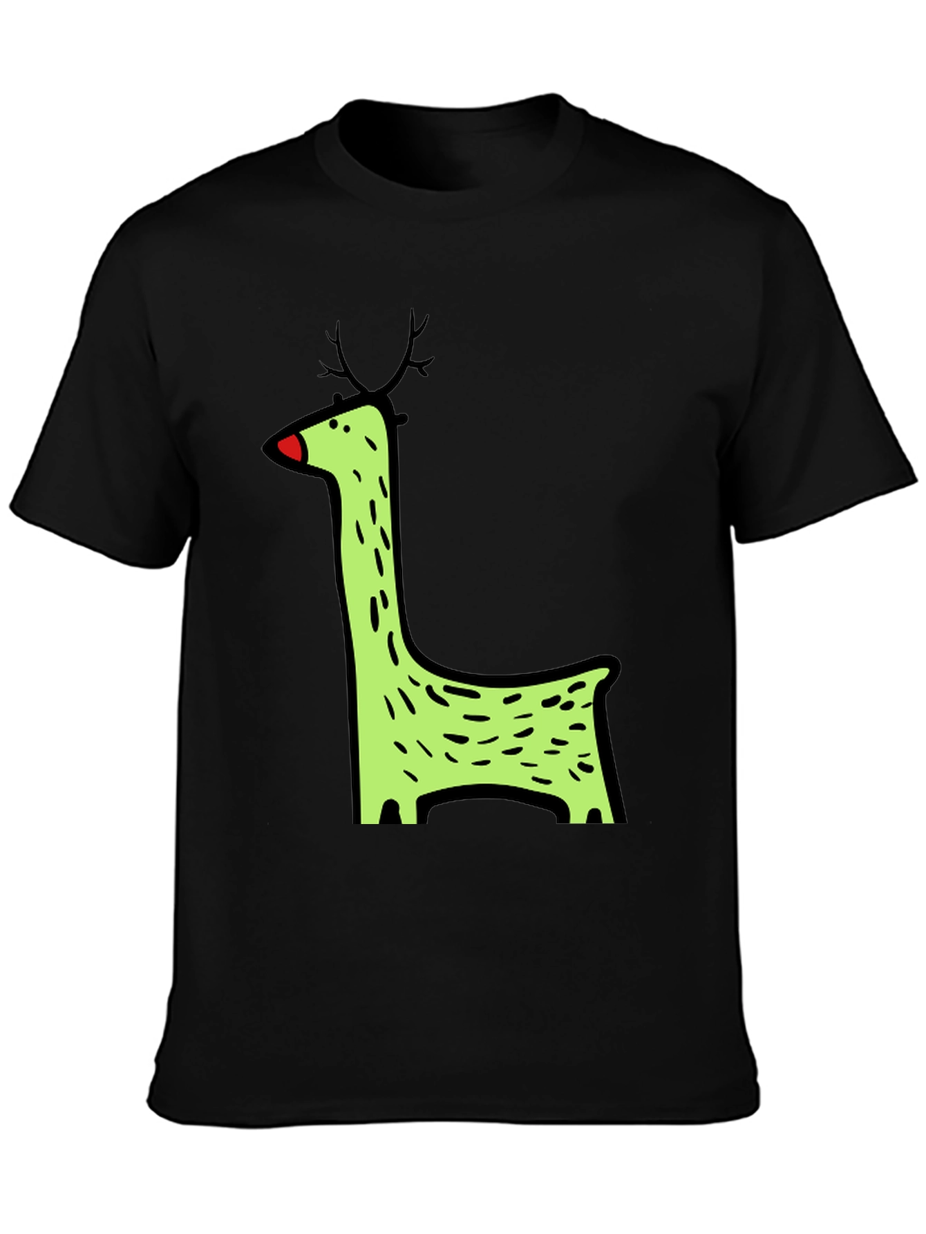 Funky Reindeer Graphic Tee - Black Cotton T-Shirt