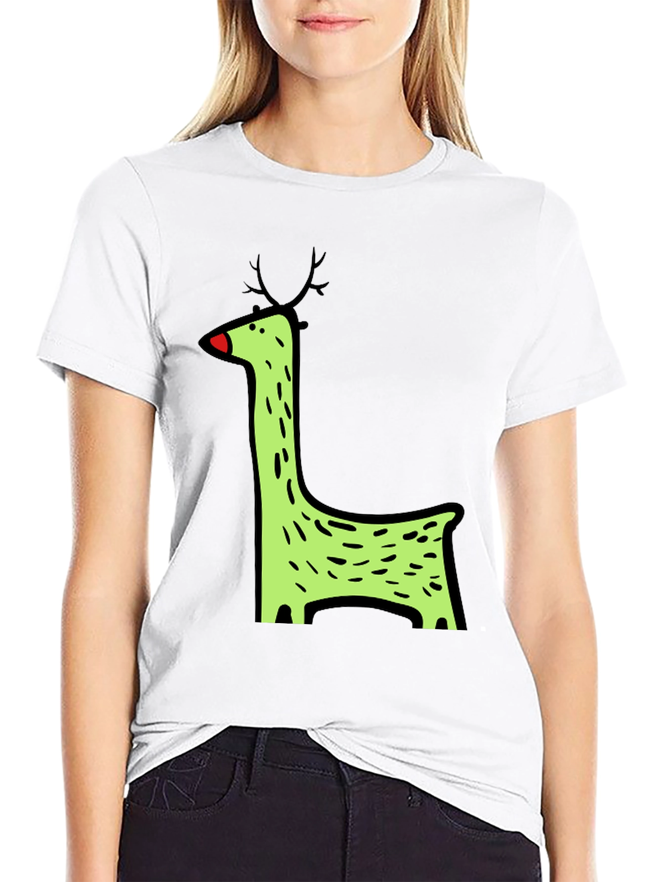 Funky Reindeer Graphic Tee - Black Cotton T-Shirt