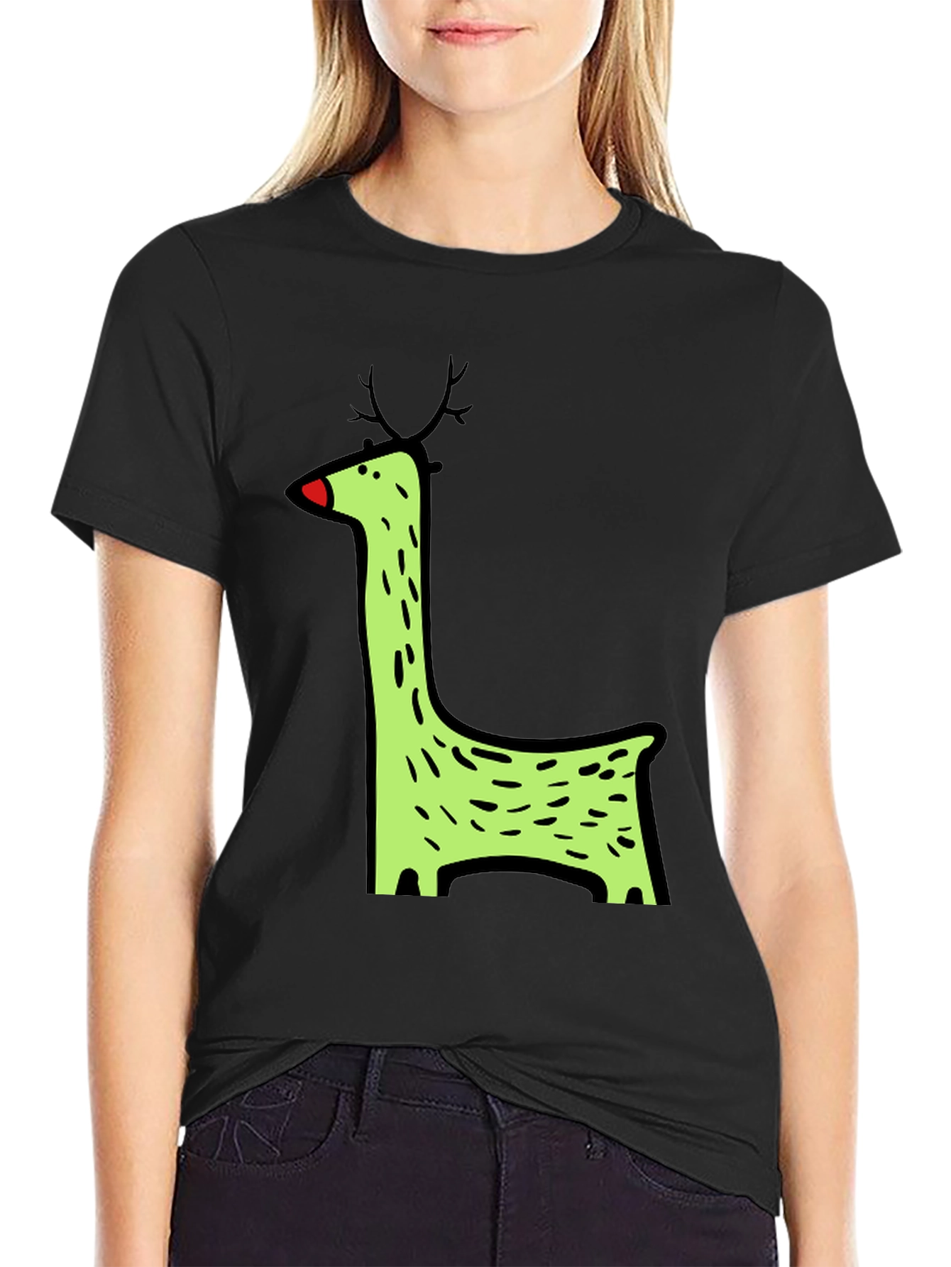 Funky Reindeer Graphic Tee - Black Cotton T-Shirt
