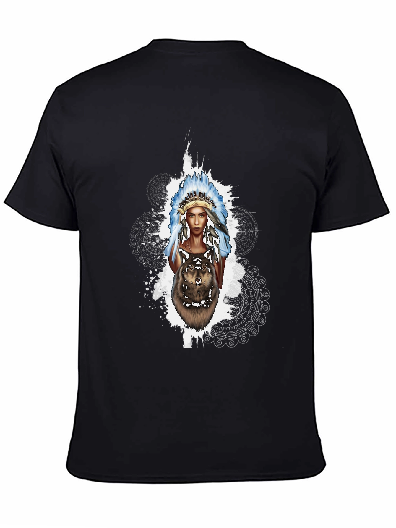 Native American Wolf T-Shirt - Black