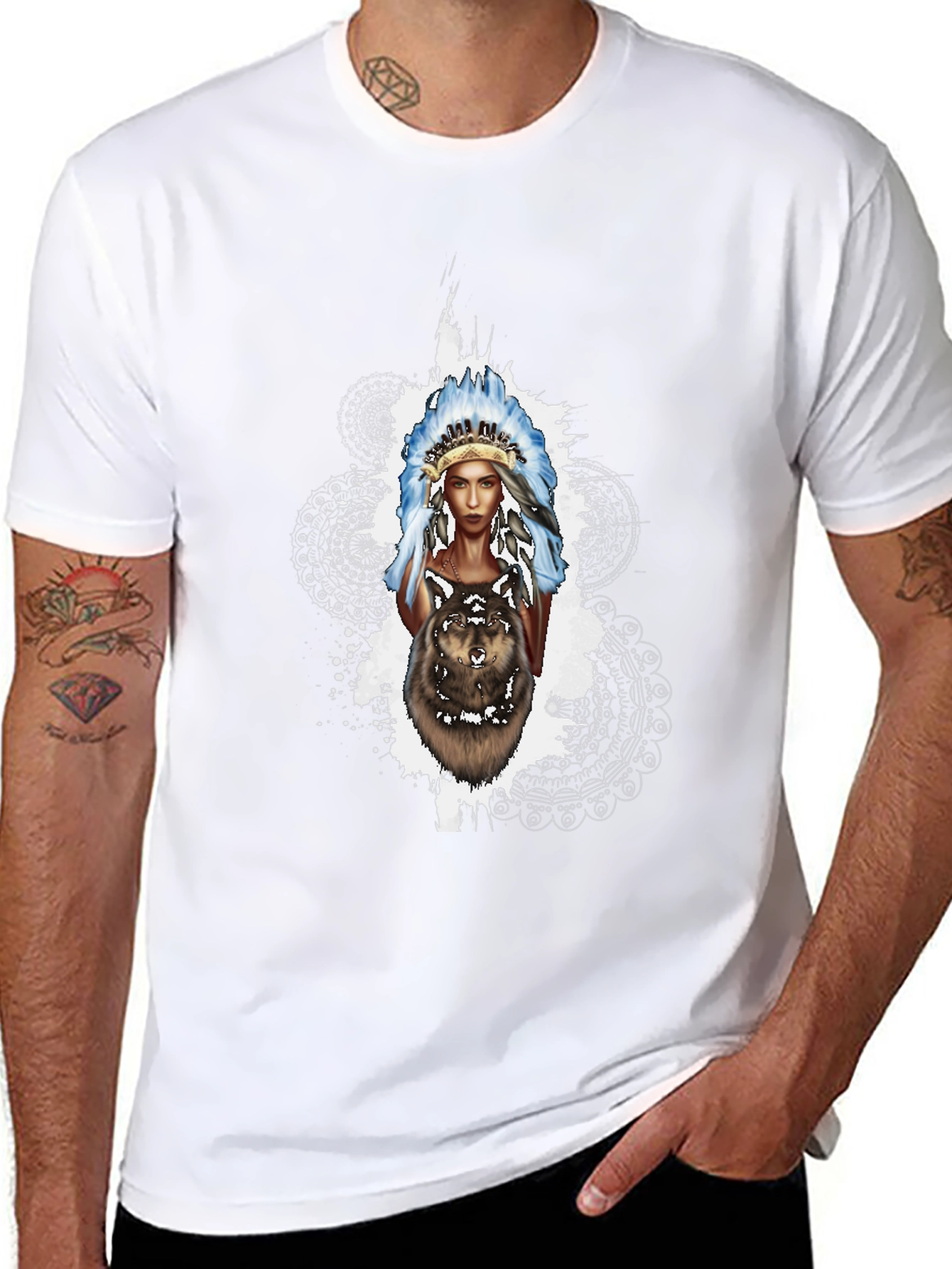 Native American Wolf T-Shirt - Black