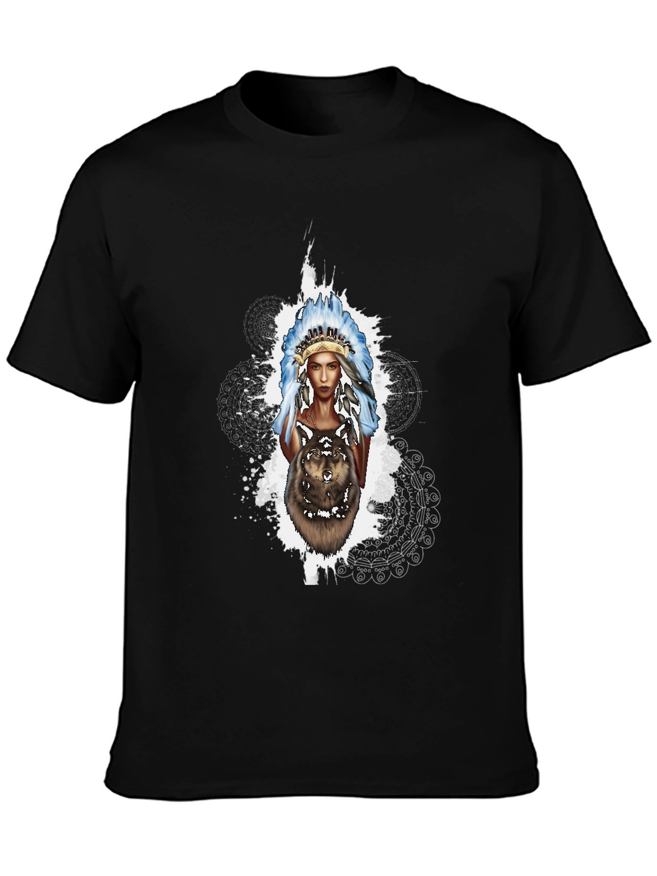 Native American Wolf T-Shirt - Black