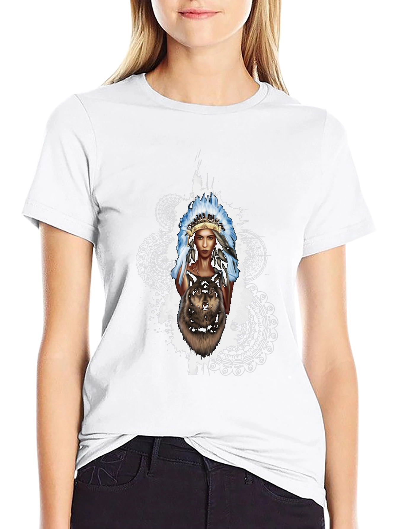 Native American Wolf T-Shirt - Black
