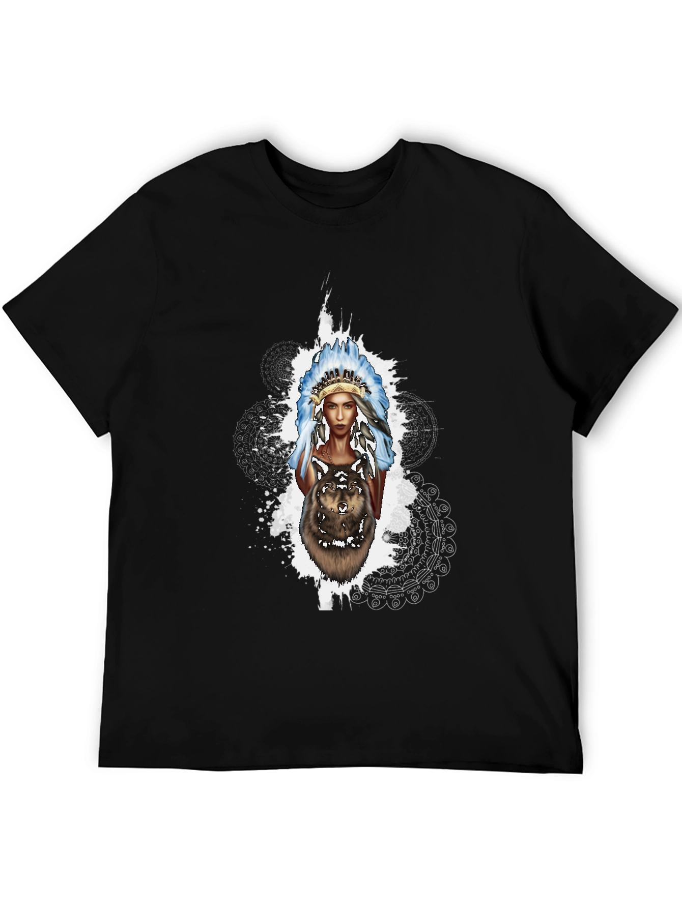 Native American Wolf T-Shirt - Black