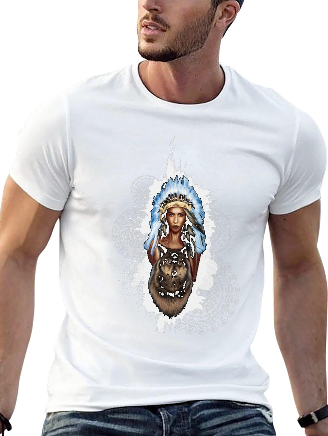 Native American Wolf T-Shirt - Black