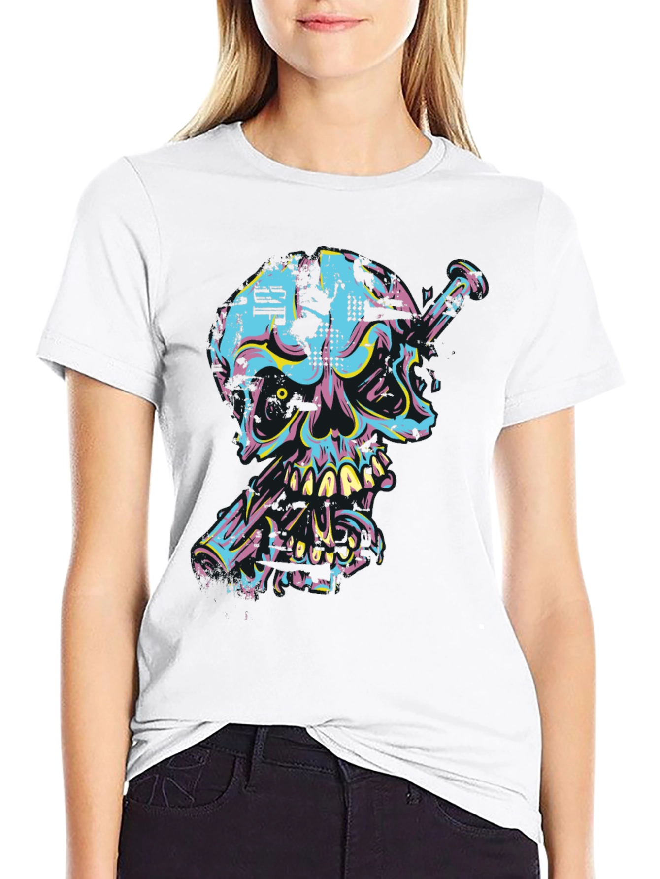 Edgy Skull & Nail Graphic Tee