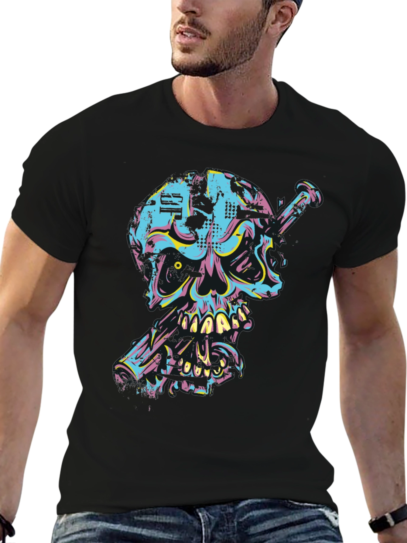 Edgy Skull & Nail Graphic Tee