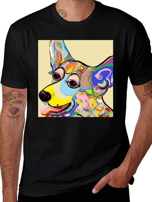 Dog Art Graphic T-Shirt - Colorful Animal Print Tee