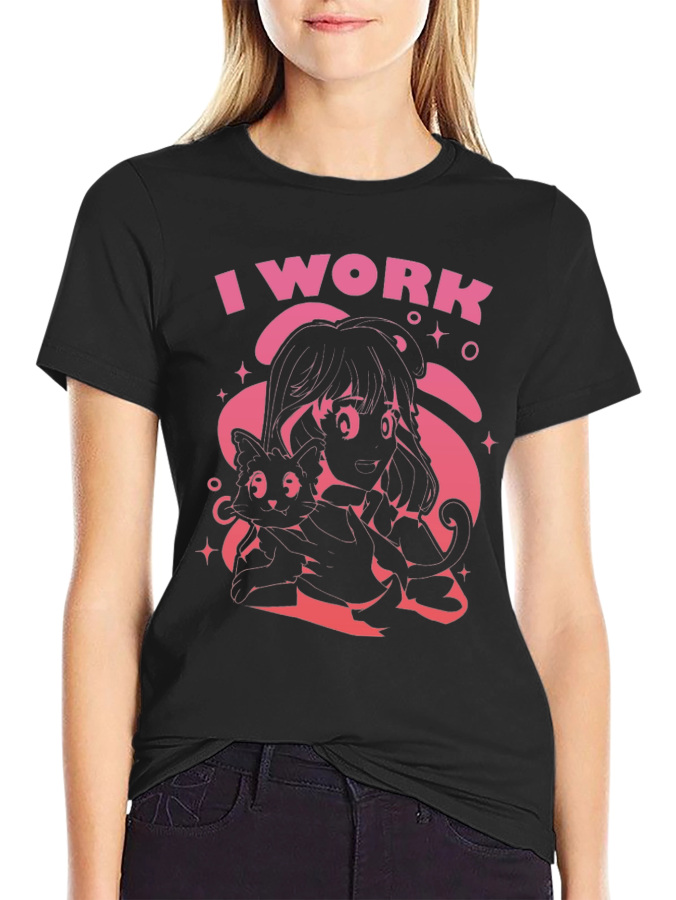 I Work Black Graphic Tee