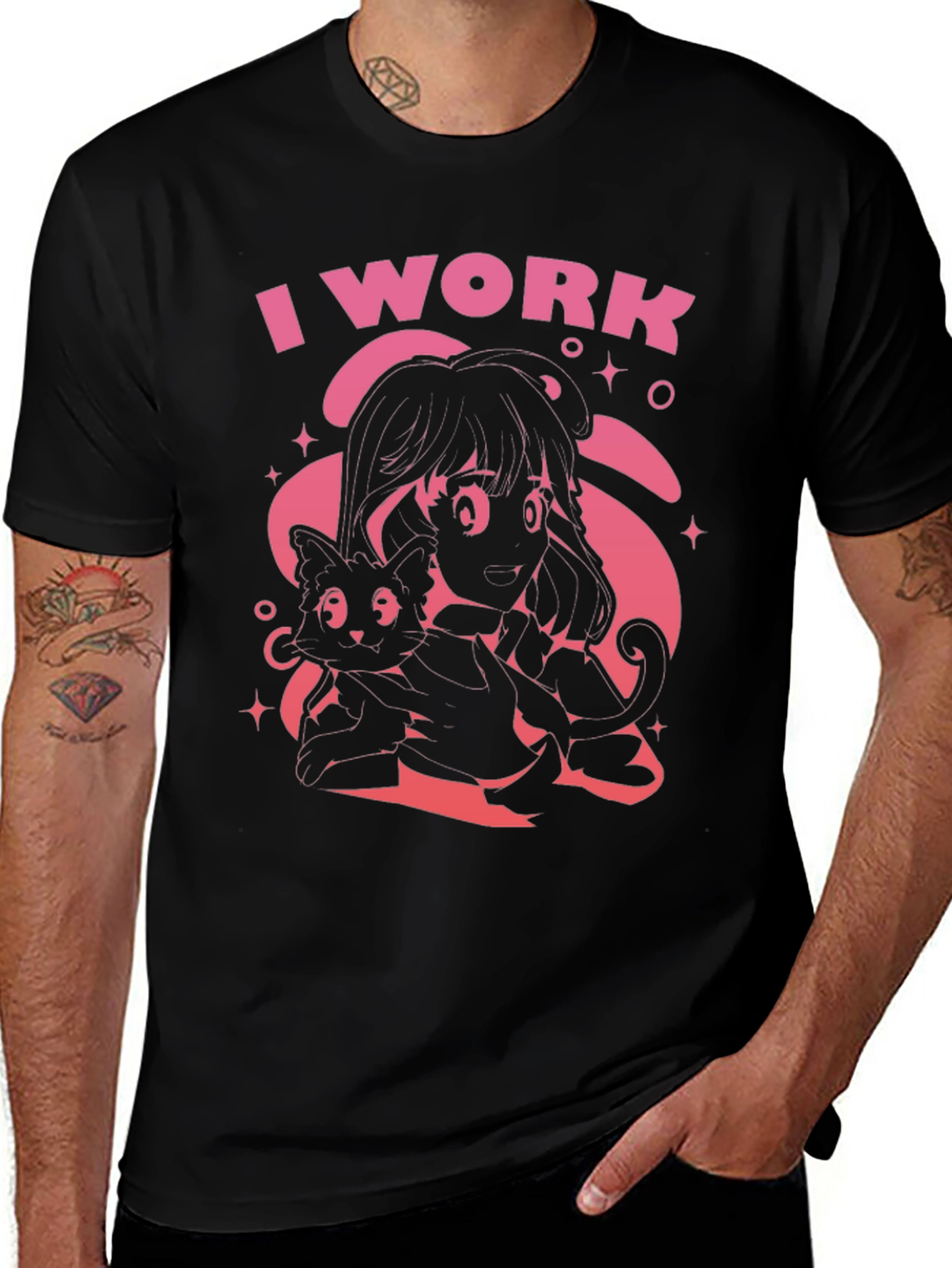 I Work Black Graphic Tee